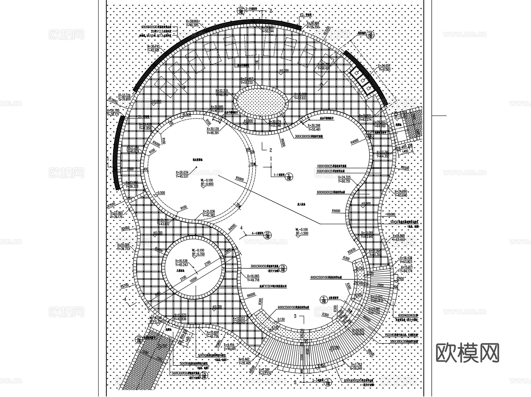 景观户外游泳池CAD施工图详图+SU模型 2套cad施工图