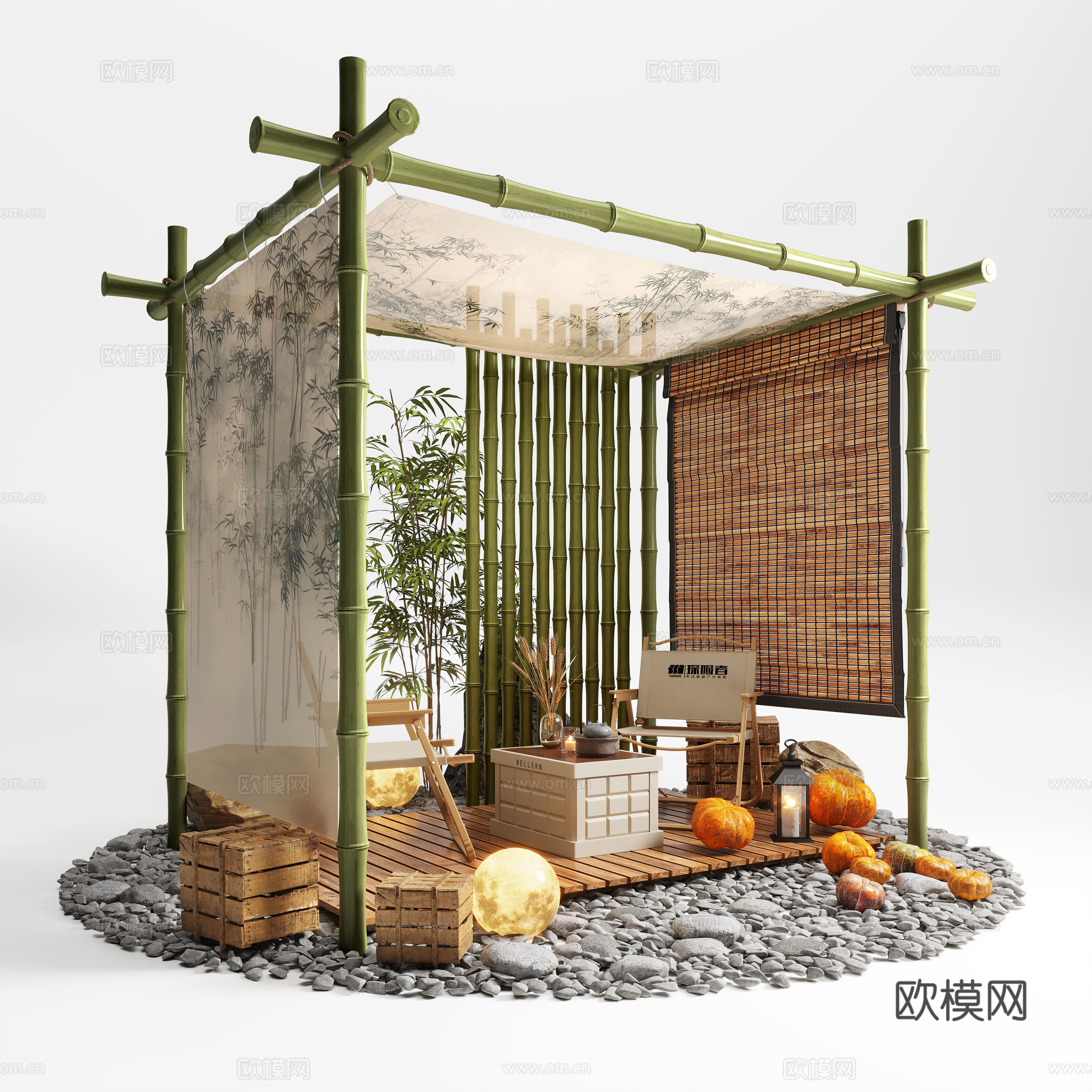 新中式集市美陈 古风露营集市造景 露营椅3d模型下载