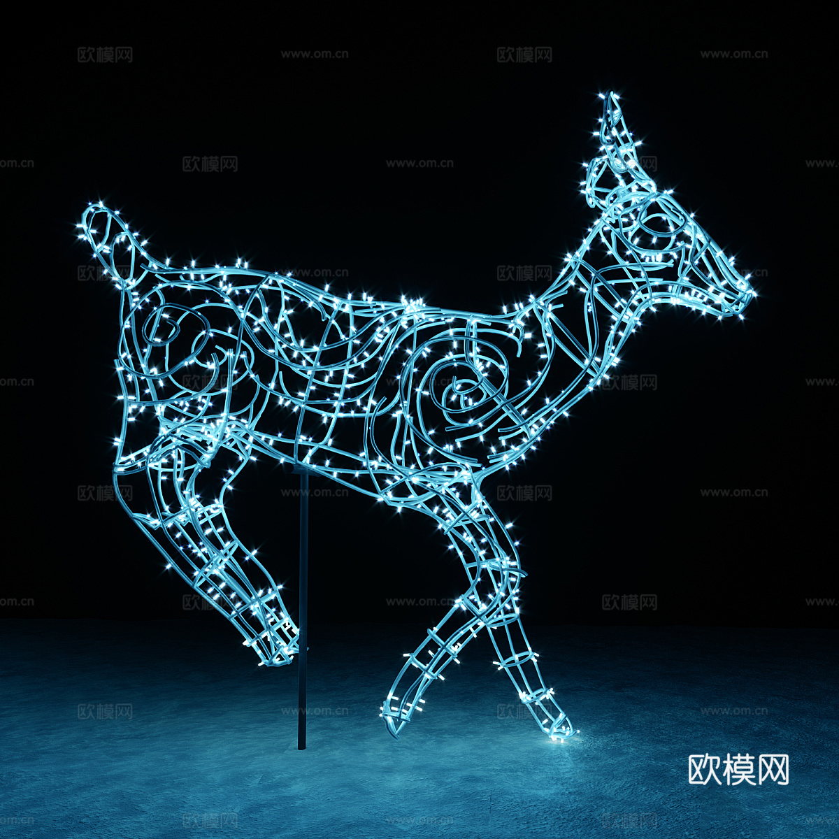 现代金属小鹿装饰灯3d模型下载（渲染图2）