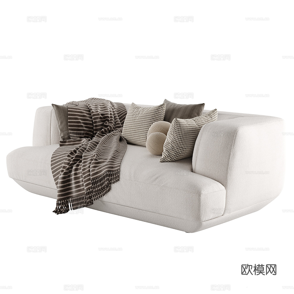 现代双人布艺沙发3d模型下载（渲染图2）