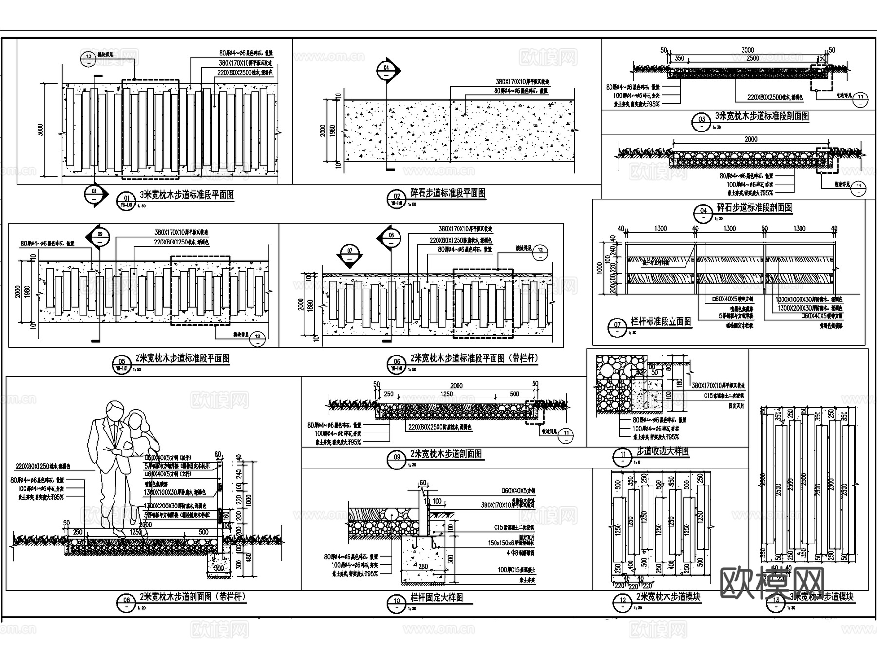 景观汀步大样详图CAD施工图集 5套cad施工图