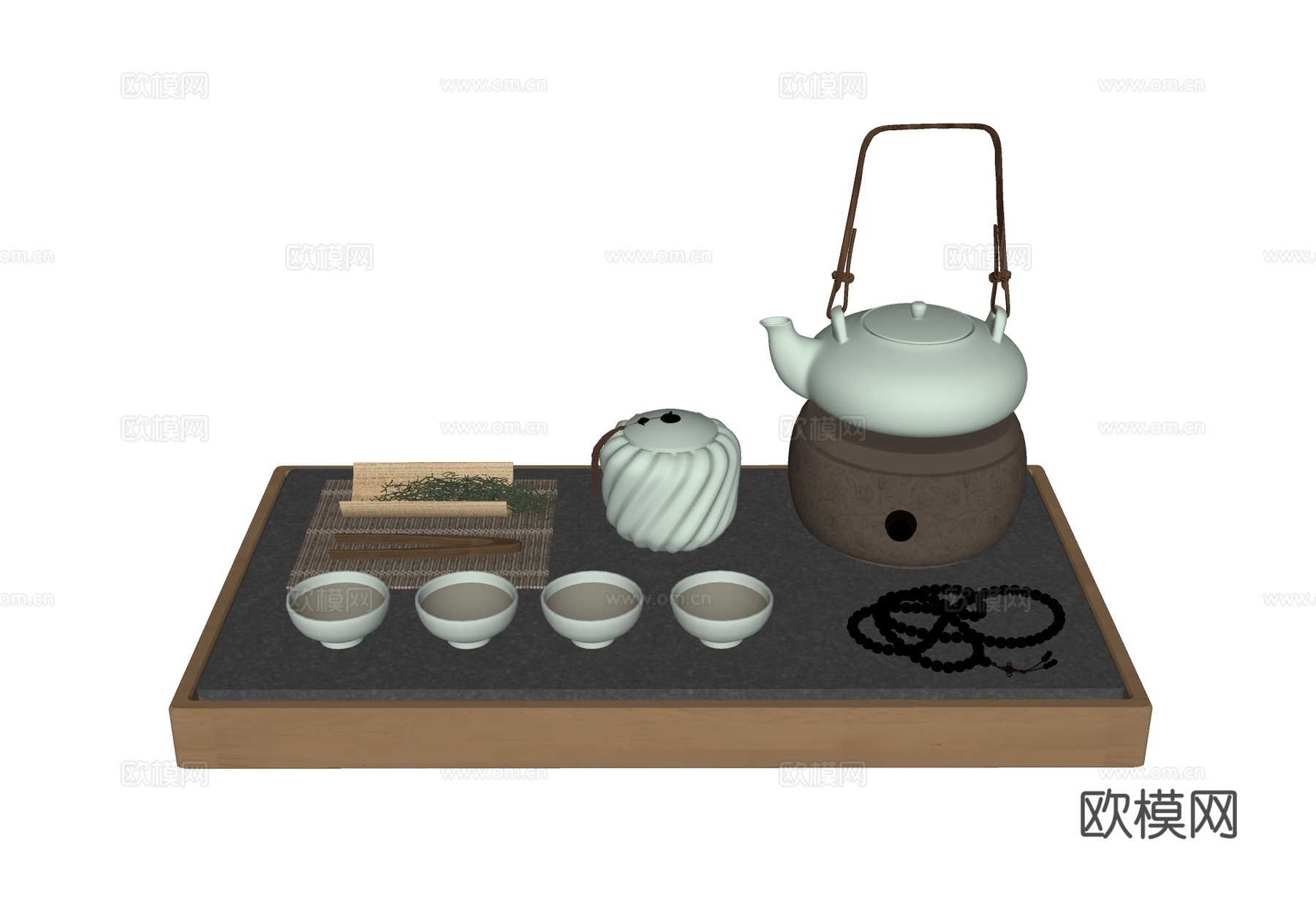 新中式茶具su模型