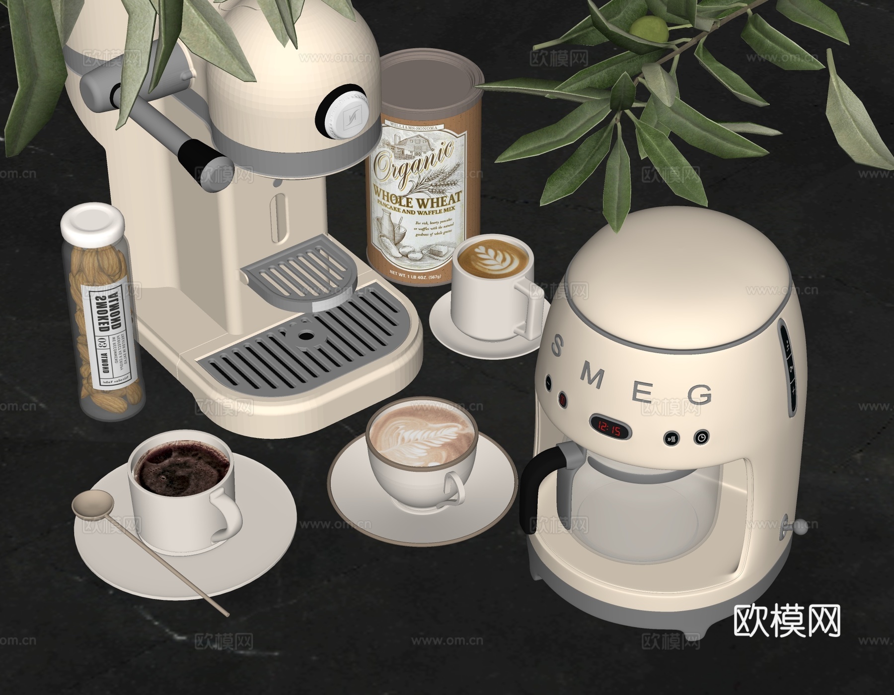 现代咖啡机咖啡杯su模型