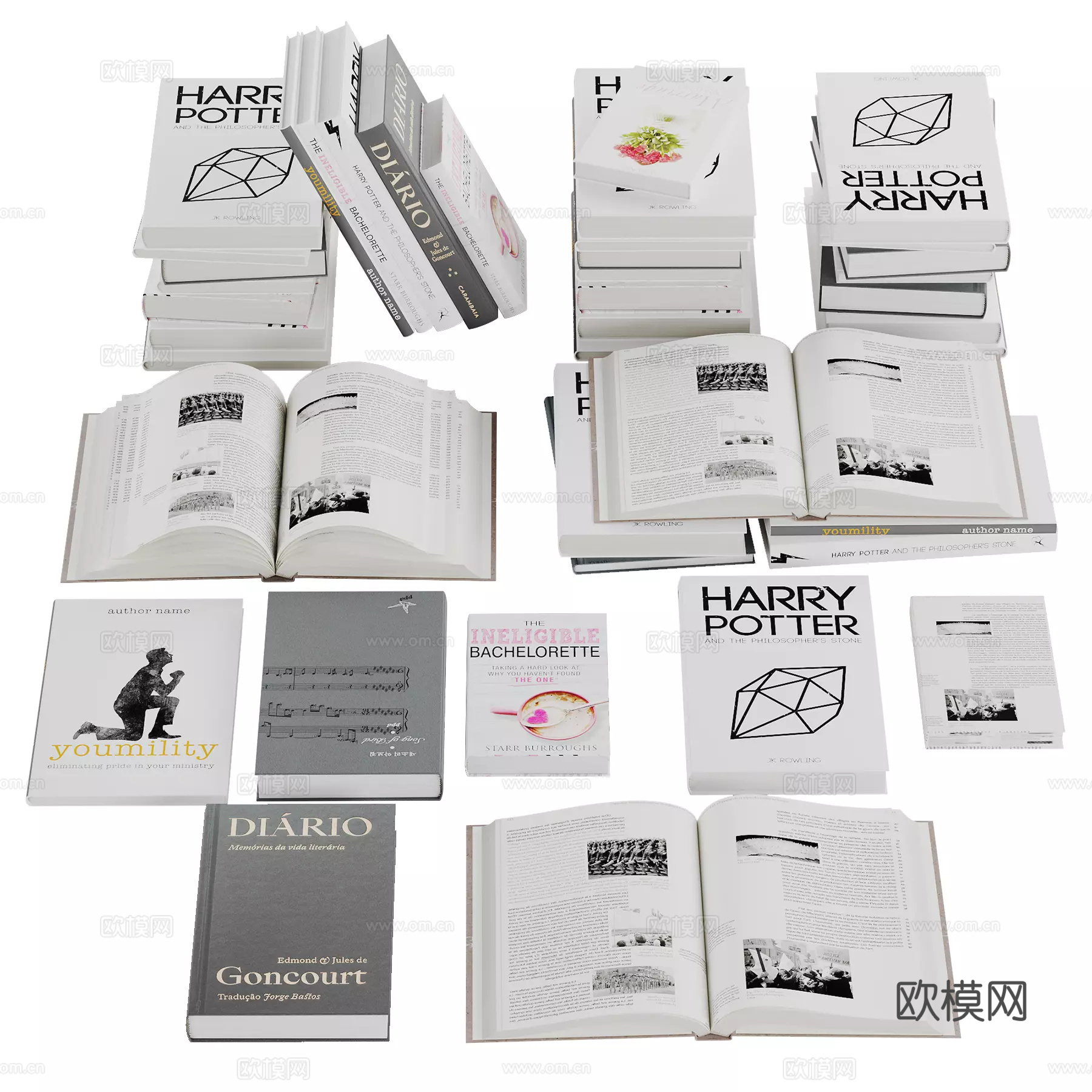 现代书籍套装3d模型下载（渲染图2）