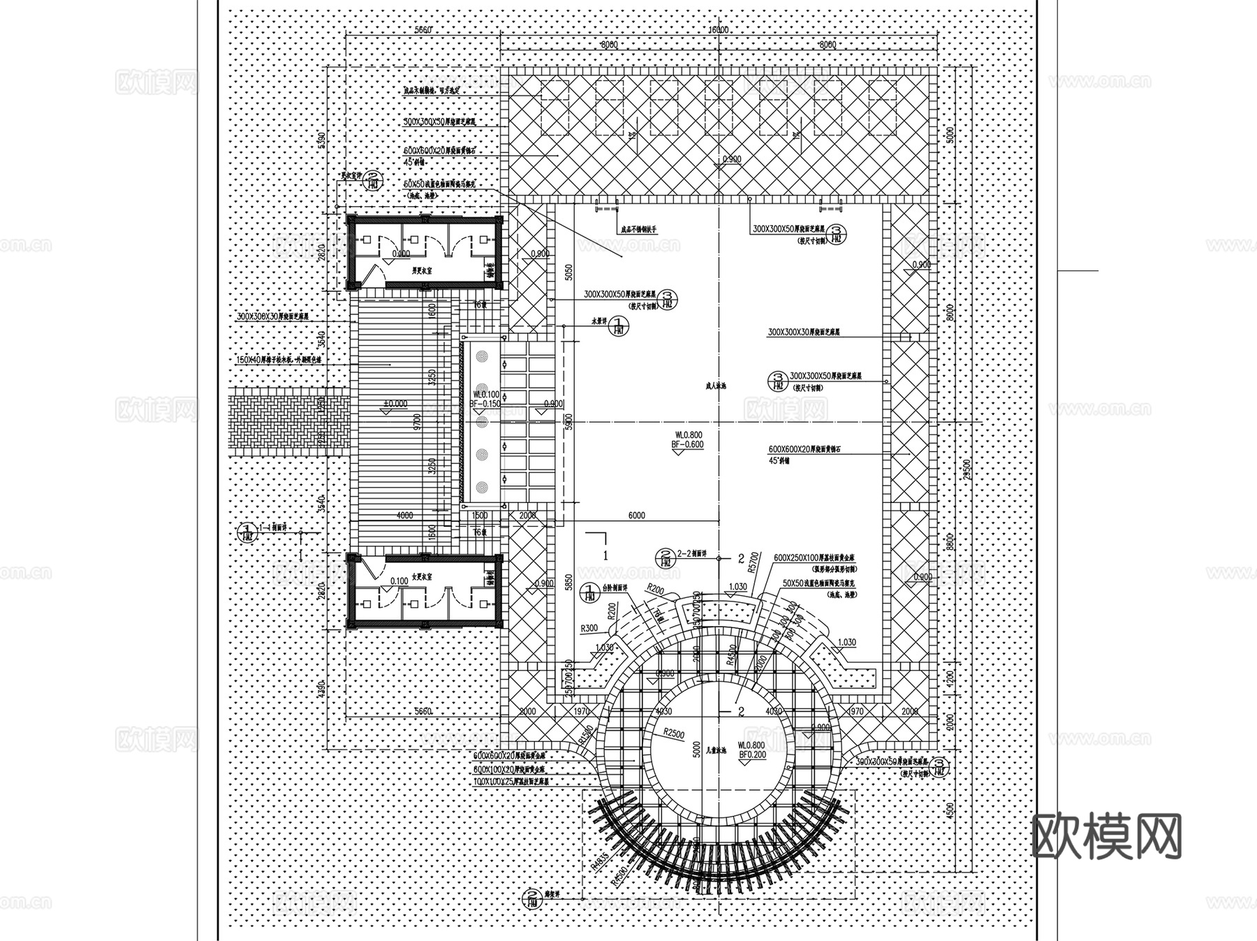 景观户外游泳池CAD施工图详图+SU模型 2套cad施工图