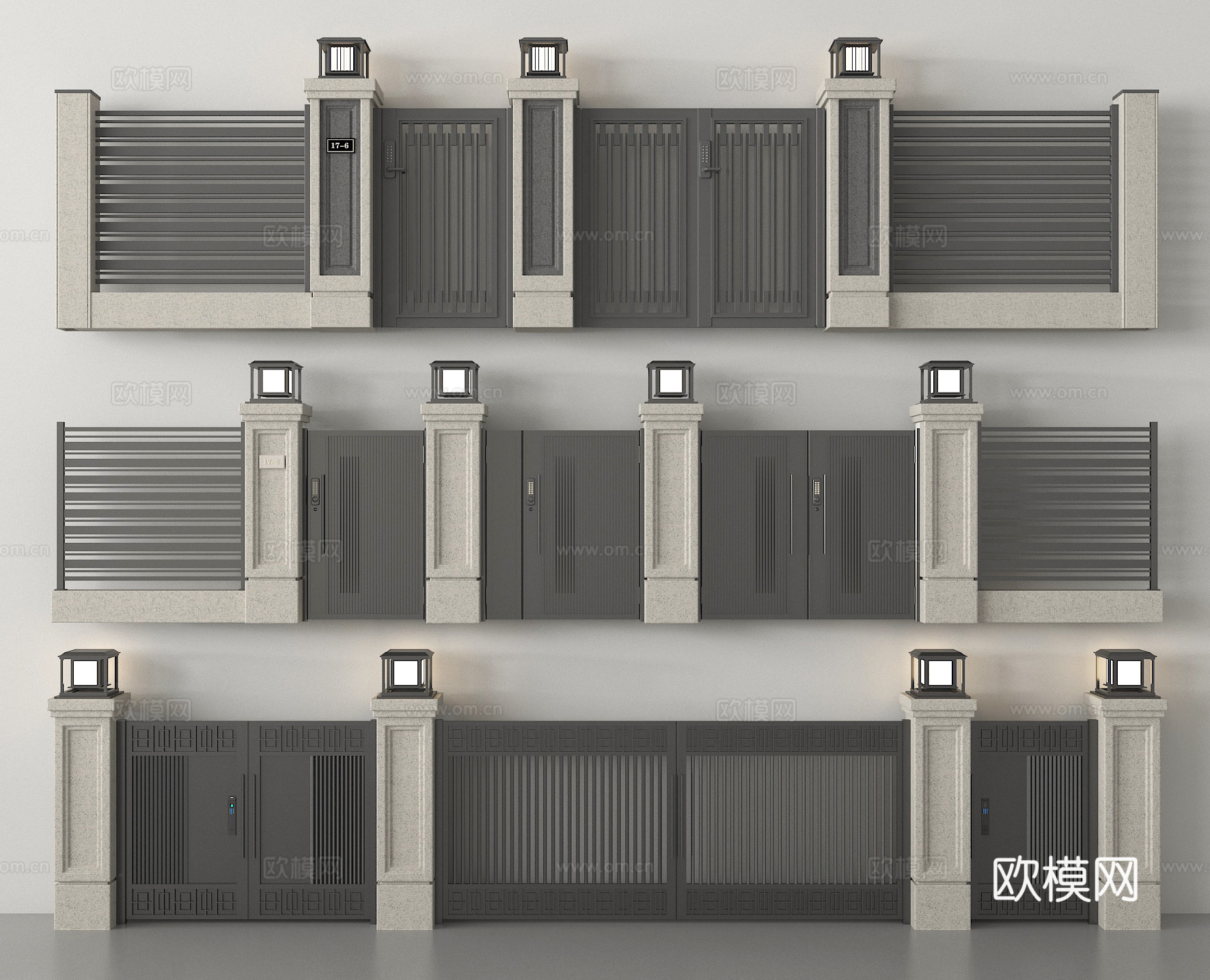 现代庭院门 户外庭院门 别墅大门su模型