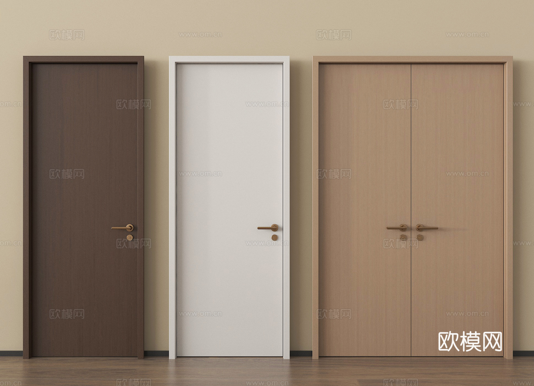 现代双开门 单开门 平开门 木双开门3d模型下载