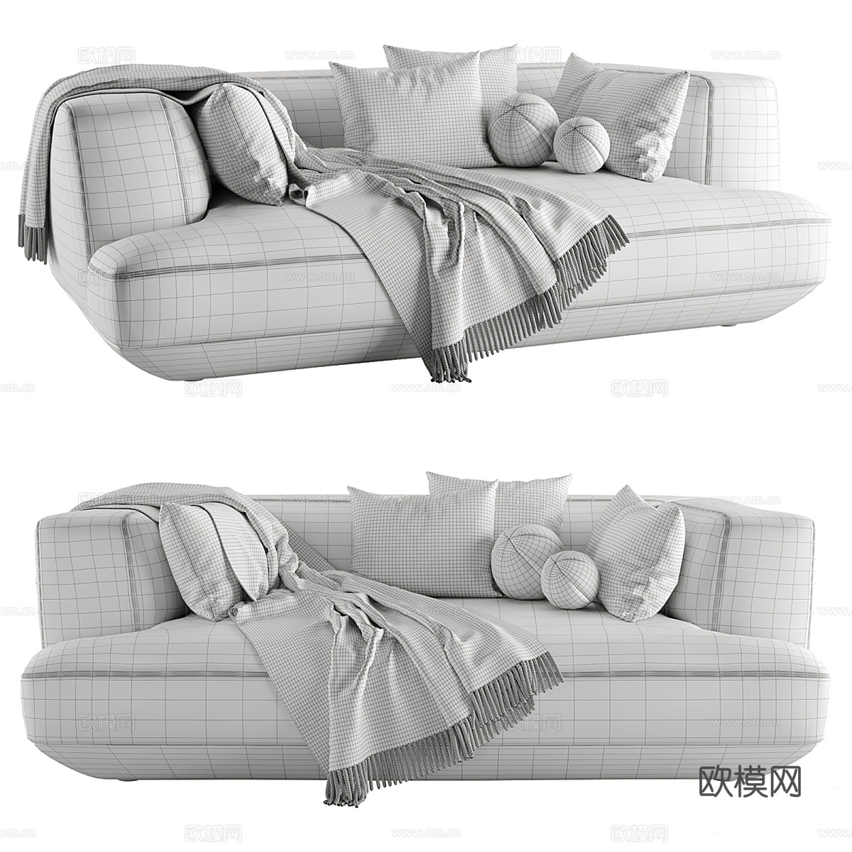 现代双人布艺沙发3d模型下载（渲染图5）