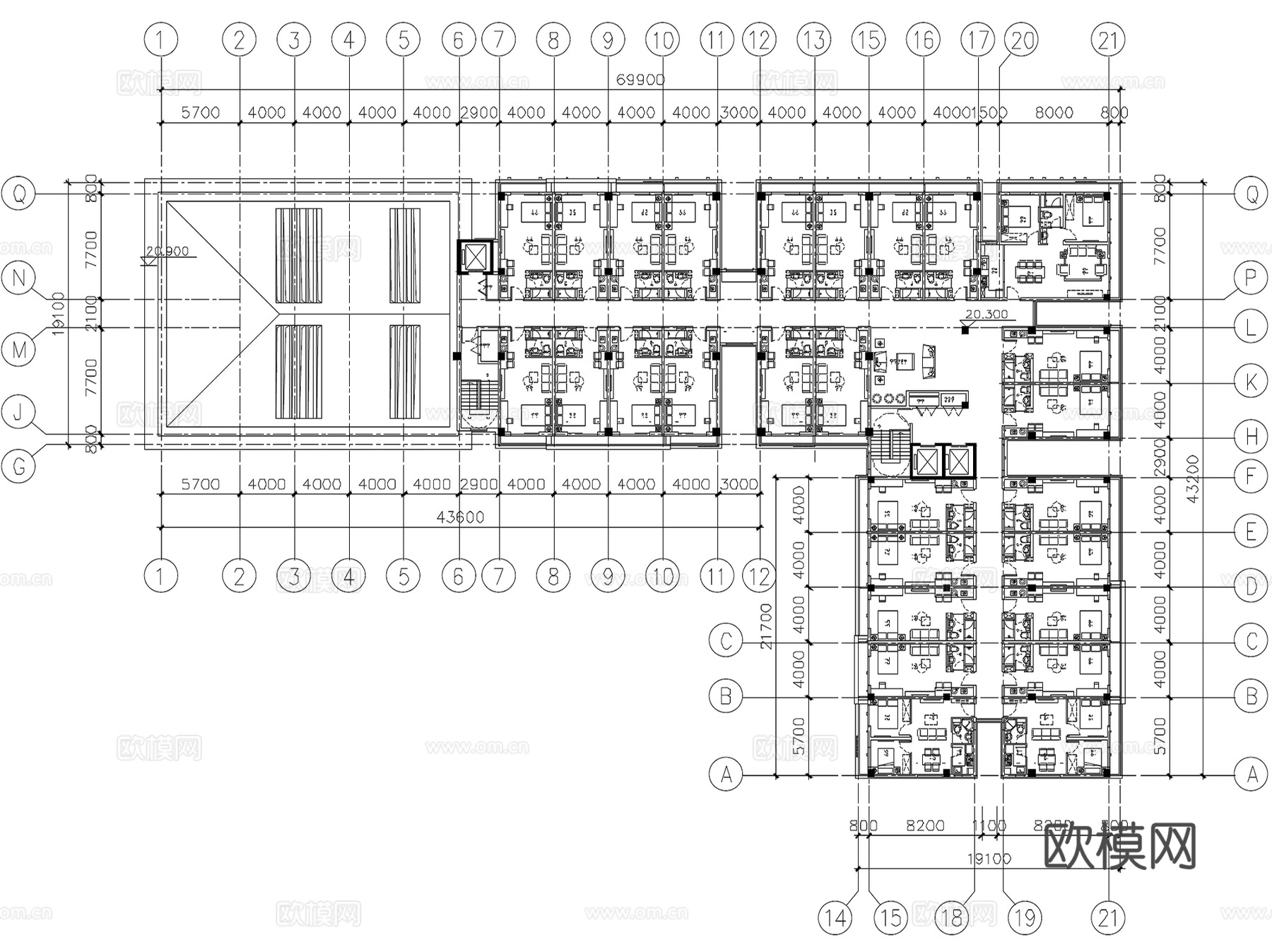 酒店式公寓住宅建筑平面户型图CAD施工图集 70套cad施工图