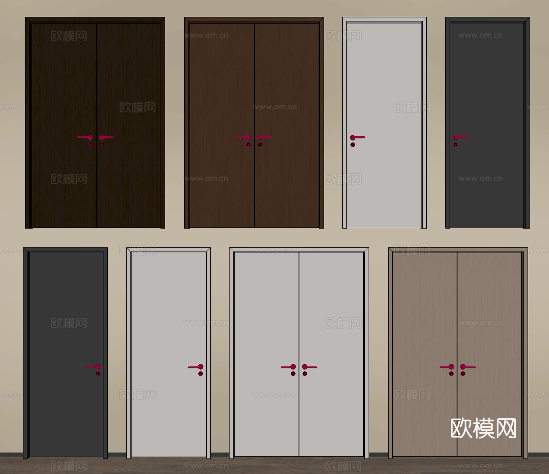 现代双开门 单开门 平开门 木双开门su模型