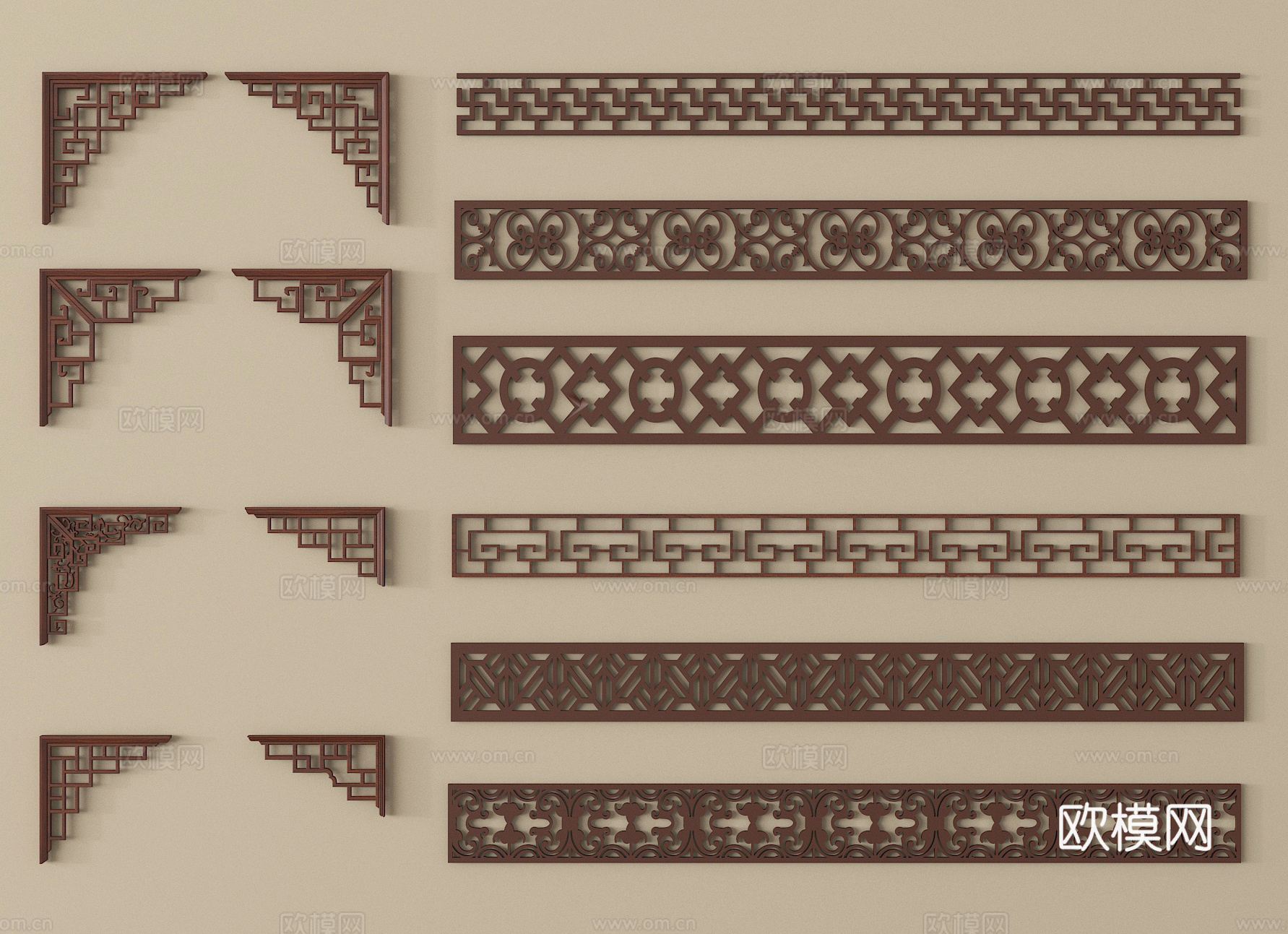 中式雕花 仿古雕花 装饰浮雕图案 角花纹样3d模型下载