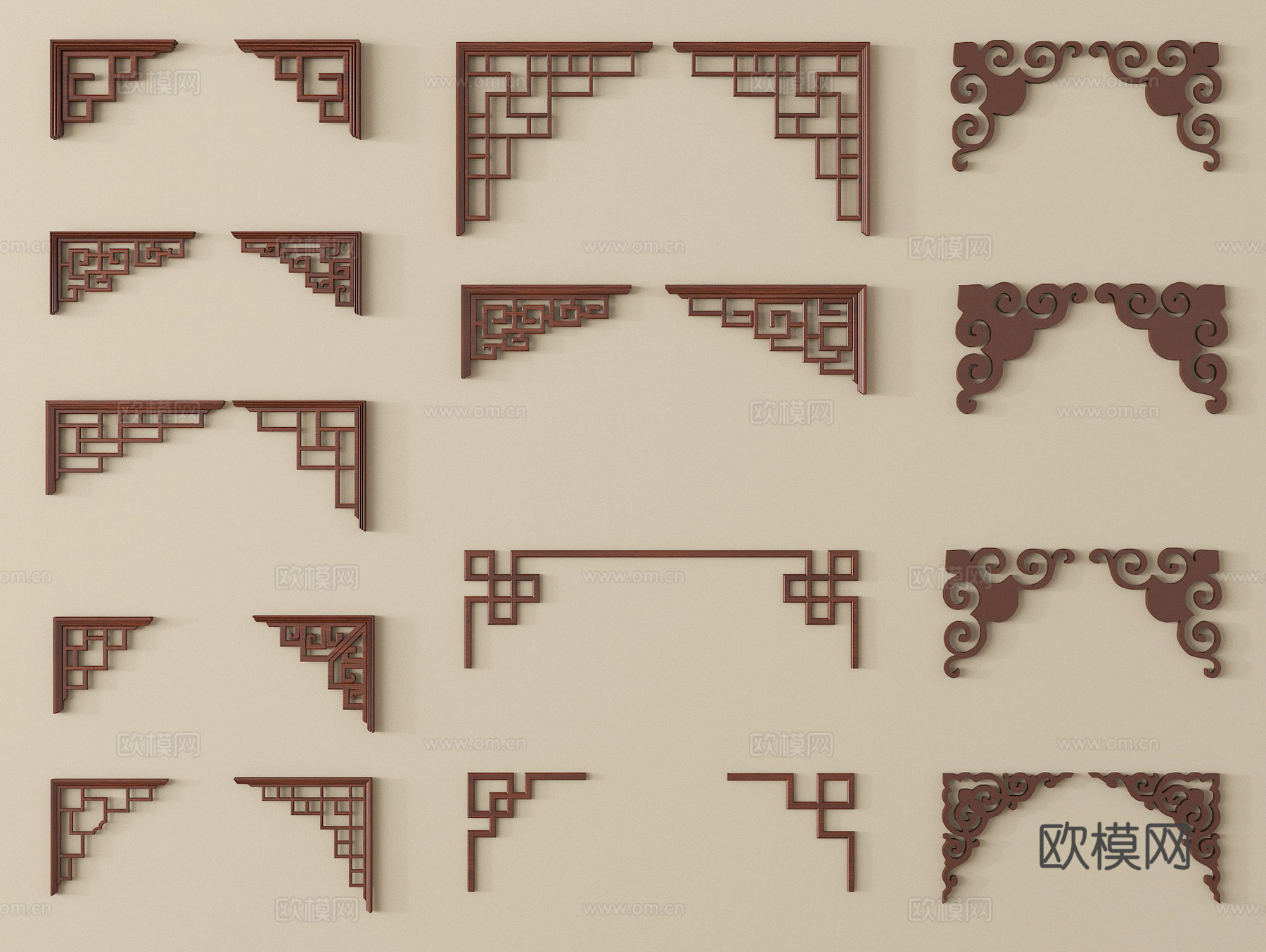 中式雕花 仿古雕花 装饰浮雕图案 角花纹样3d模型下载