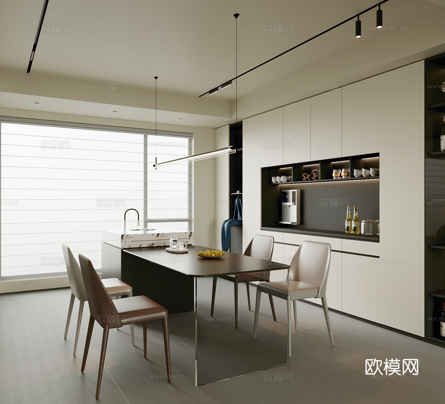 现代餐厅 备餐柜 岛台su模型