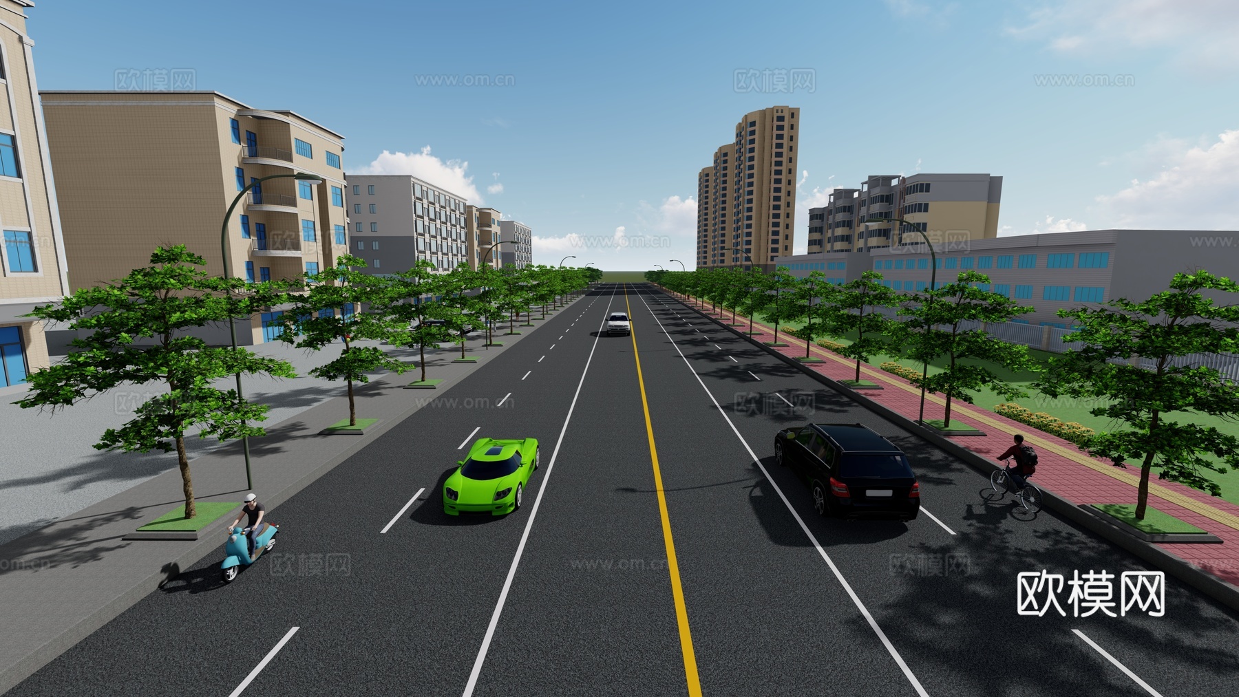 道路  树池  盲人道  交通工具su模型