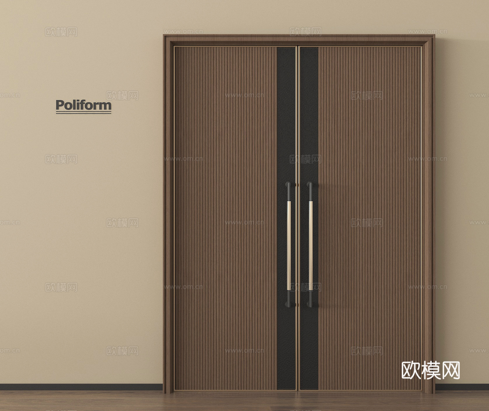 现代双开门 木双开门 大门su模型