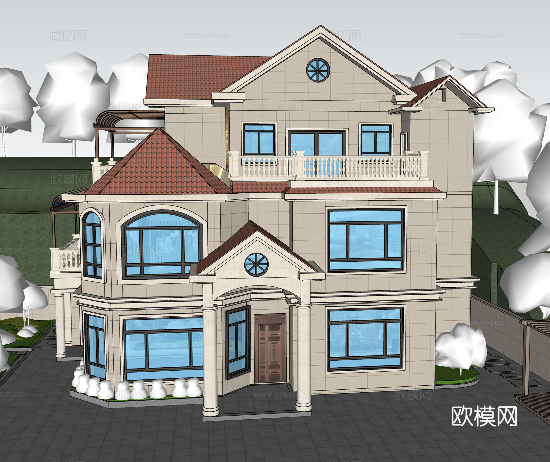 美式乡村自建别墅su模型
