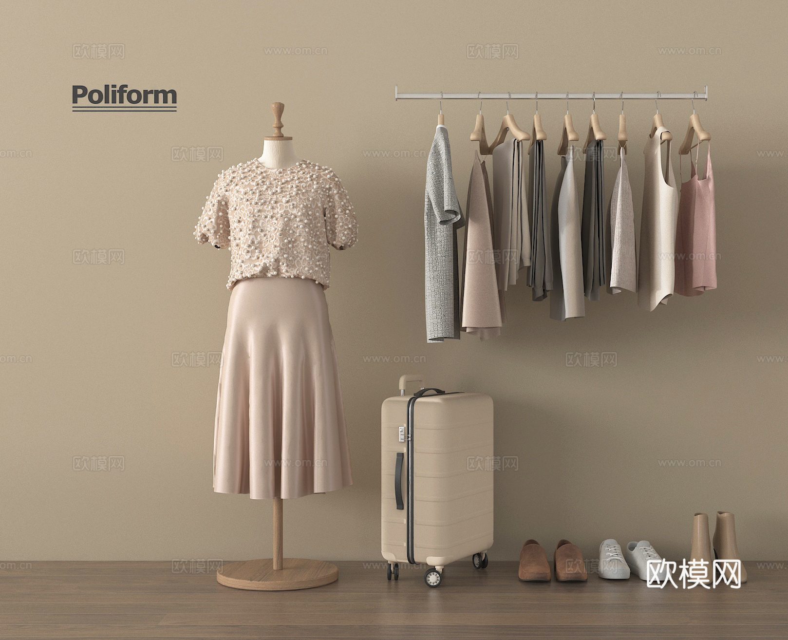 现代服装组合 女装 衣服 箱包 鞋子su模型