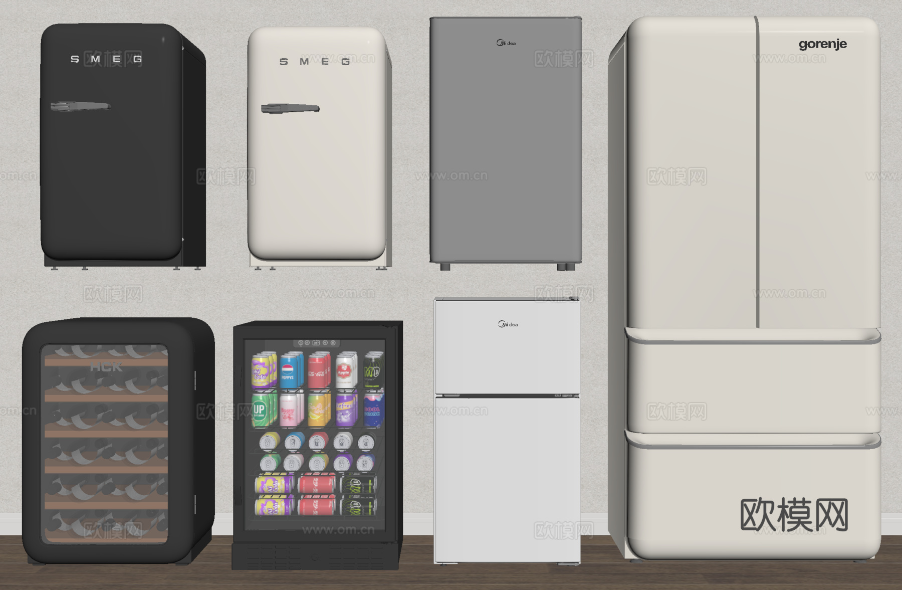 家用电器组合 冰箱 冰柜组合su模型
