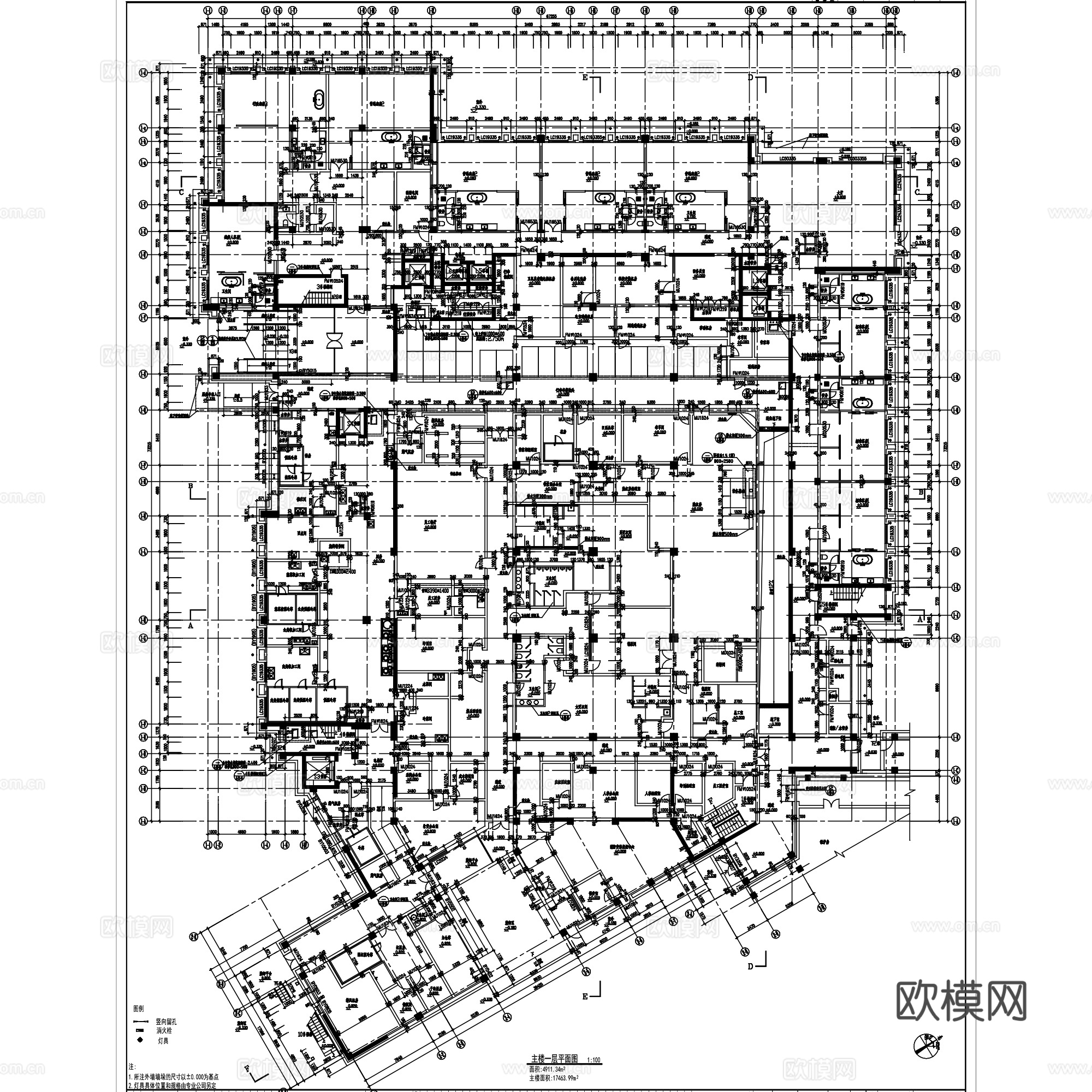 拉萨瑞吉假日酒店建筑CAD施工图全套cad施工图