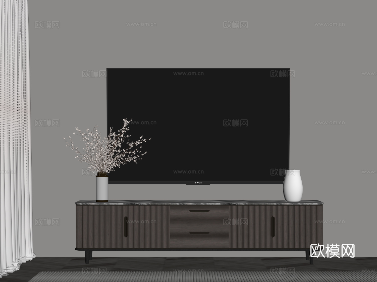 现代意式电视柜su模型