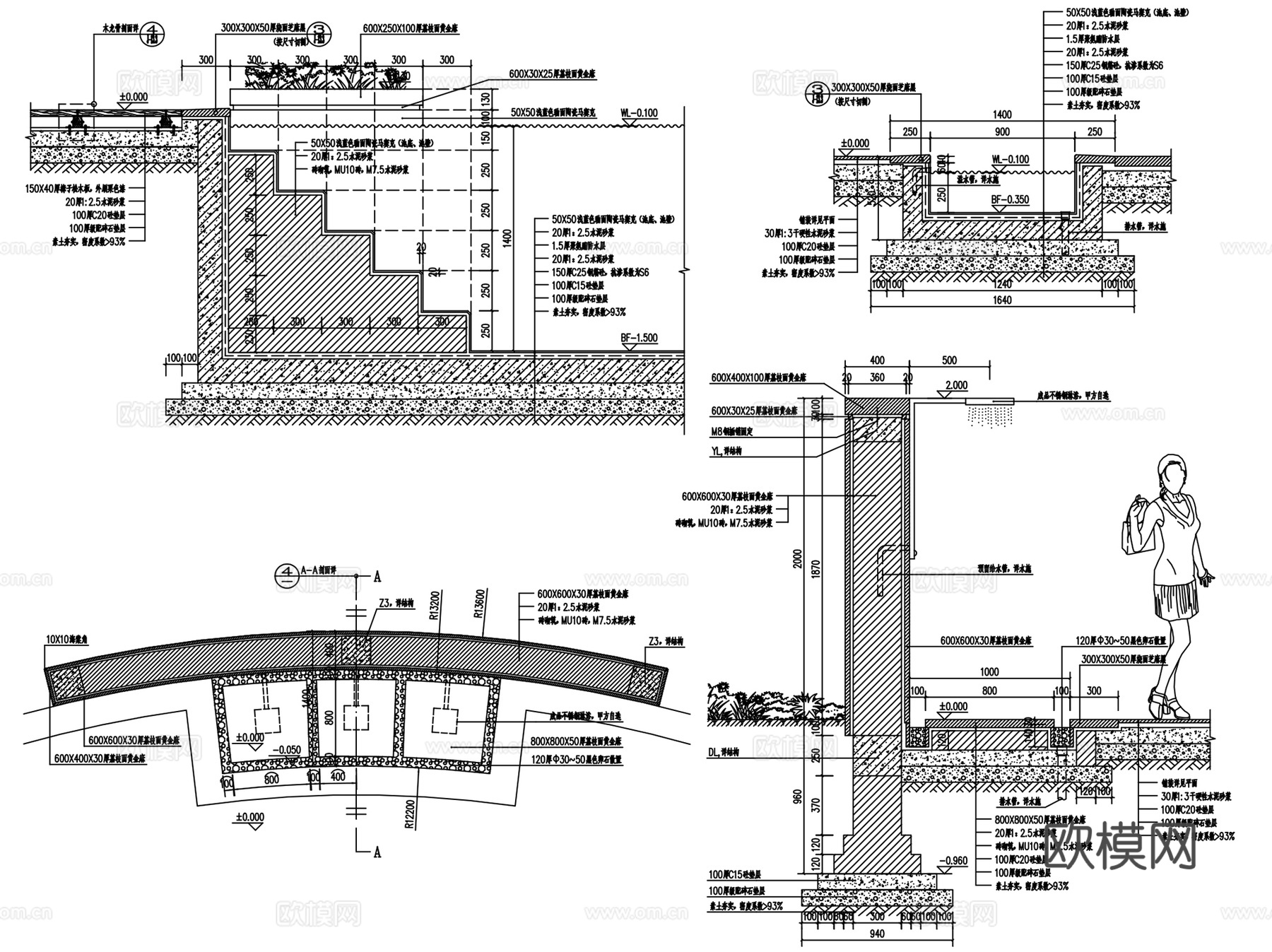 景观户外游泳池CAD施工图详图+SU模型 2套cad施工图