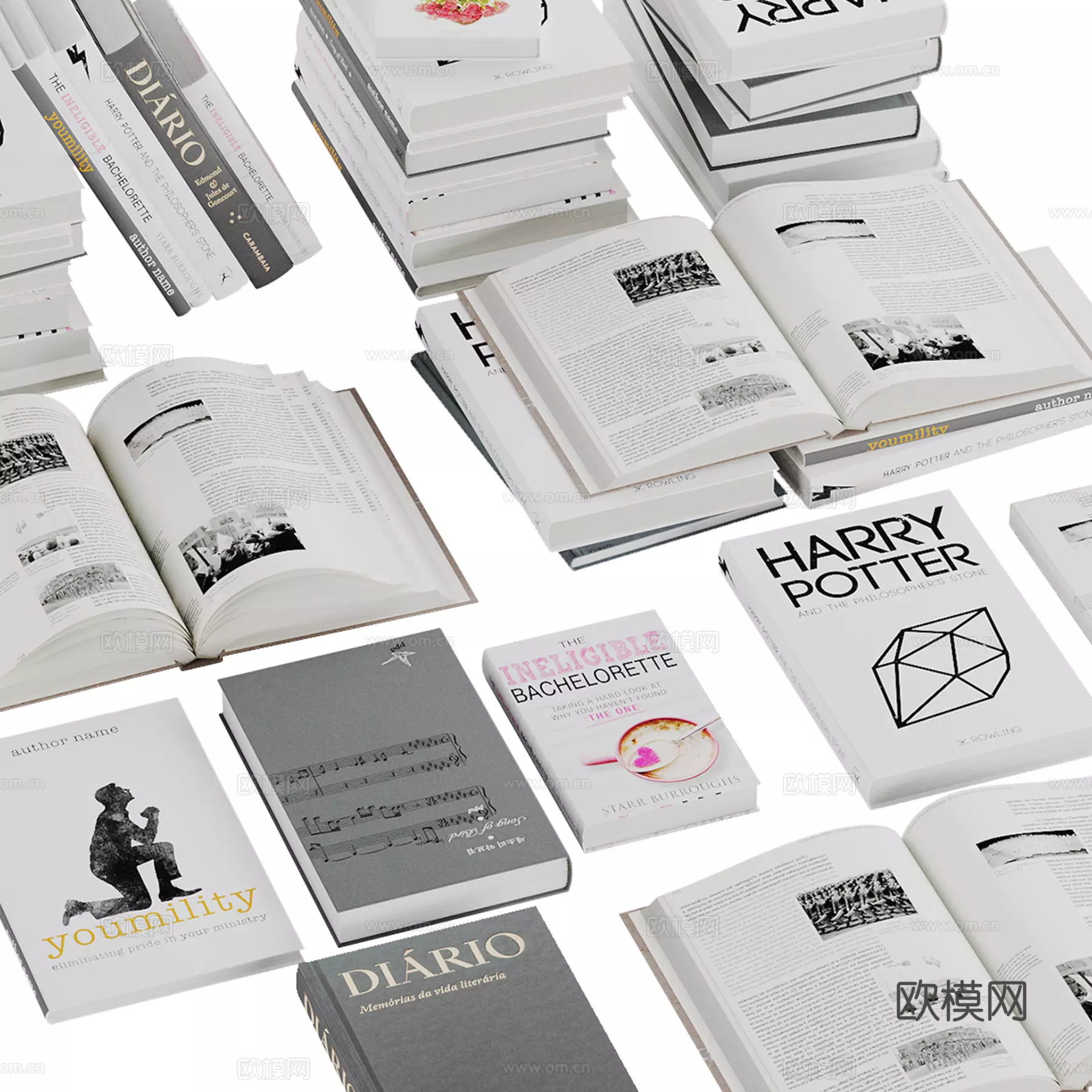 现代书籍套装3d模型下载（渲染图4）