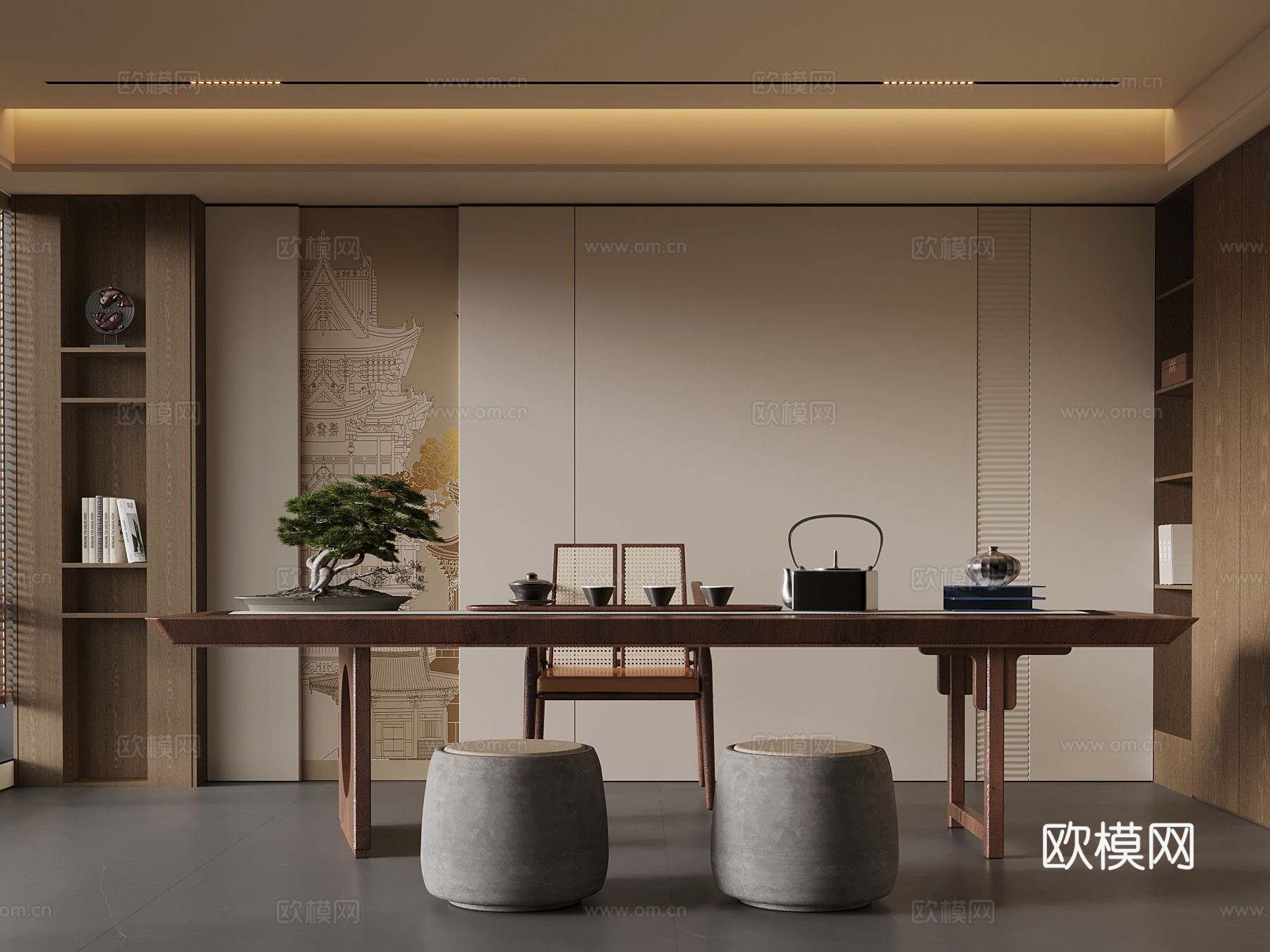 新中式茶桌 茶桌椅 凳子3d模型下载