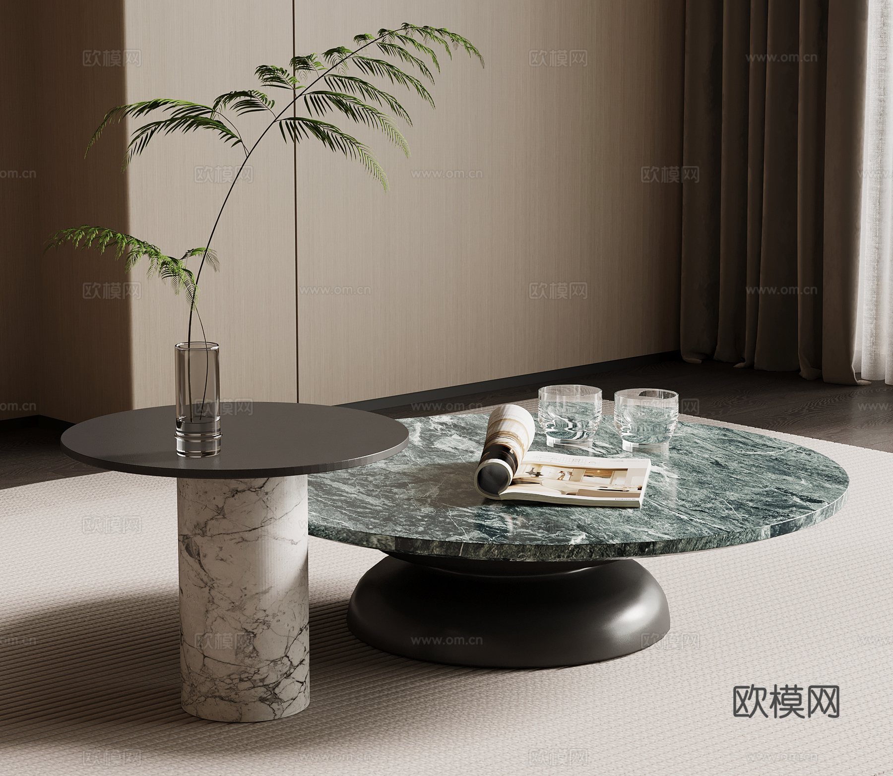现代意式茶几 大理石茶几su模型