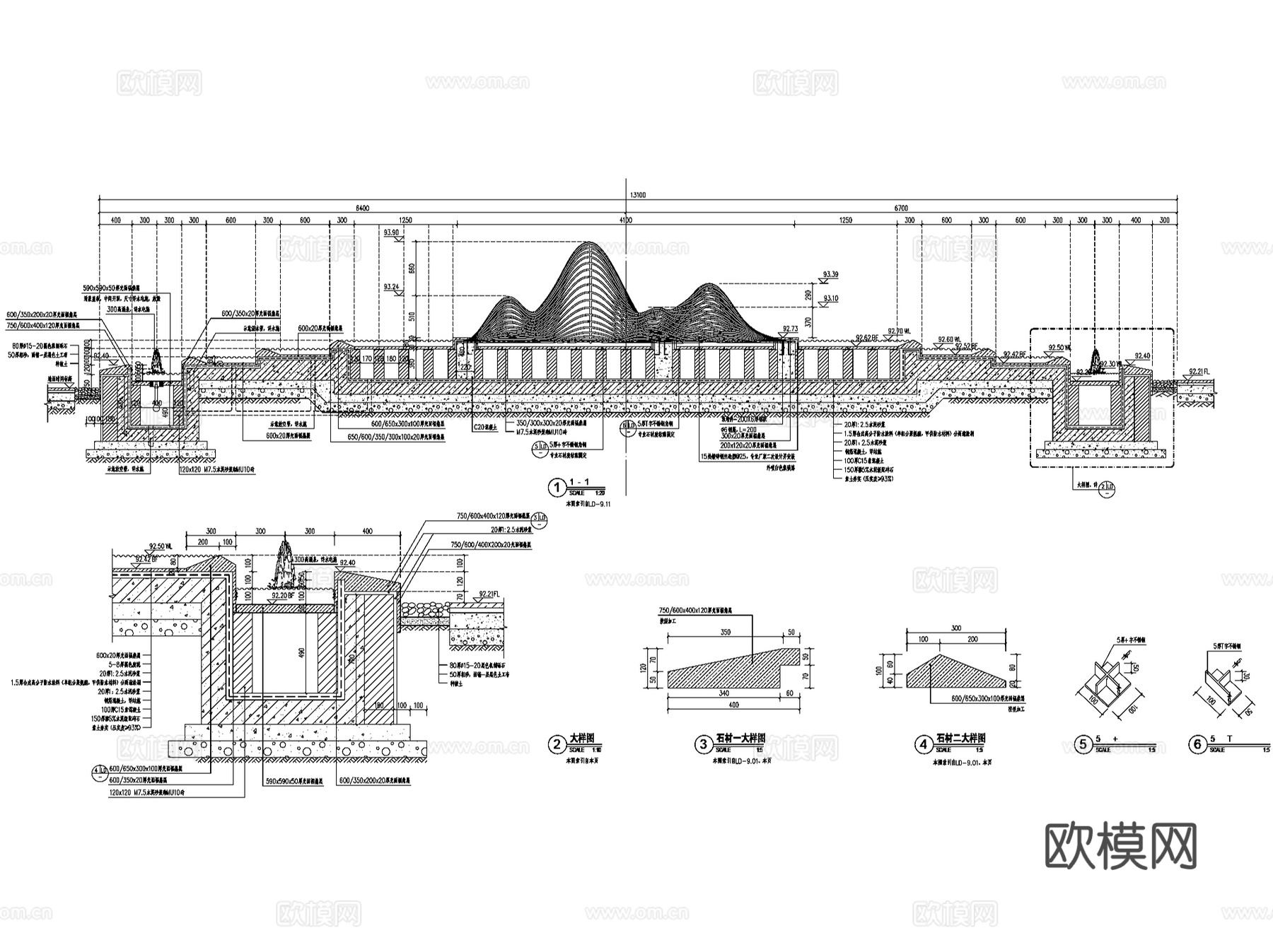 镜面水池静水面景观水景CAD施工图集 18套cad施工图