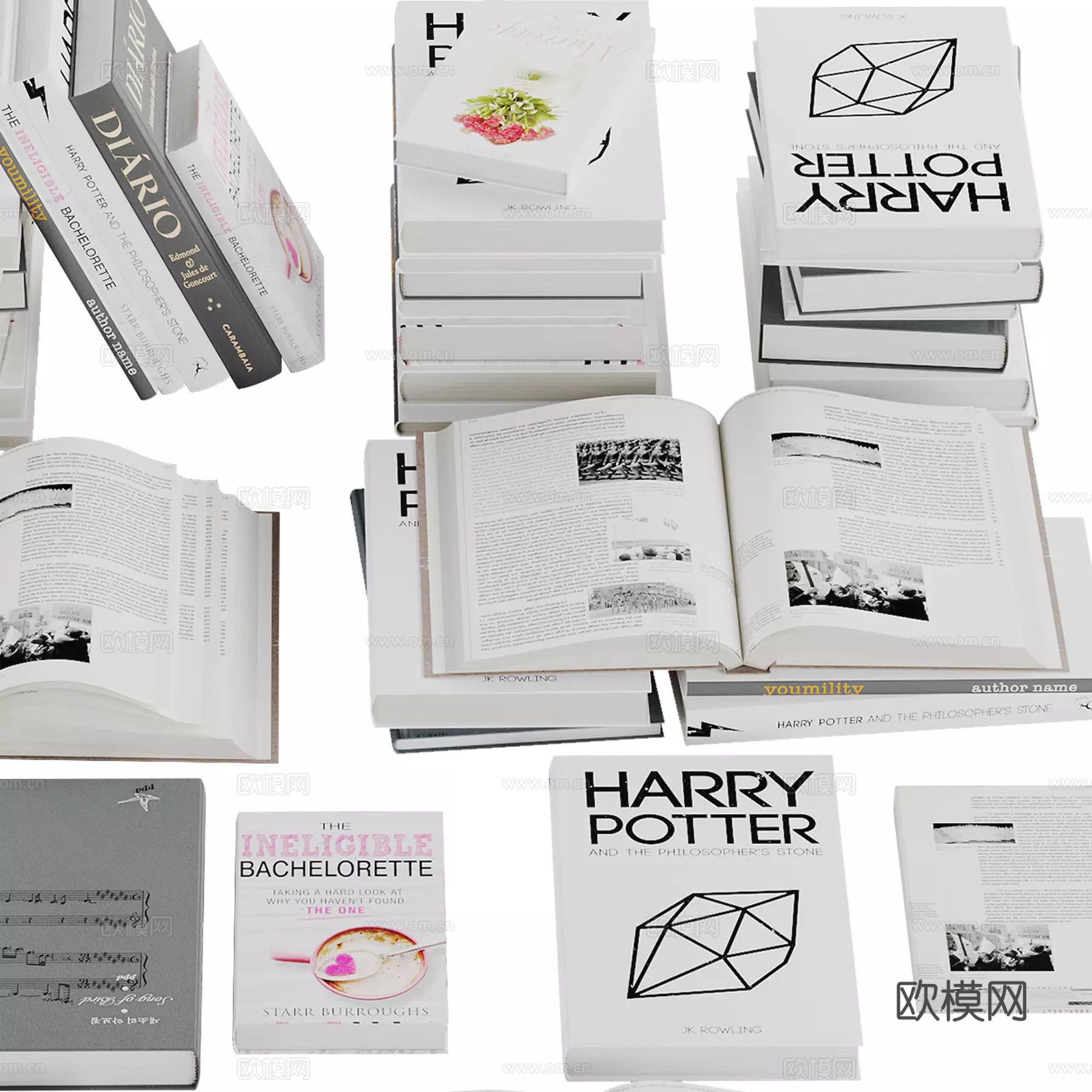 现代书籍套装3d模型下载（渲染图3）