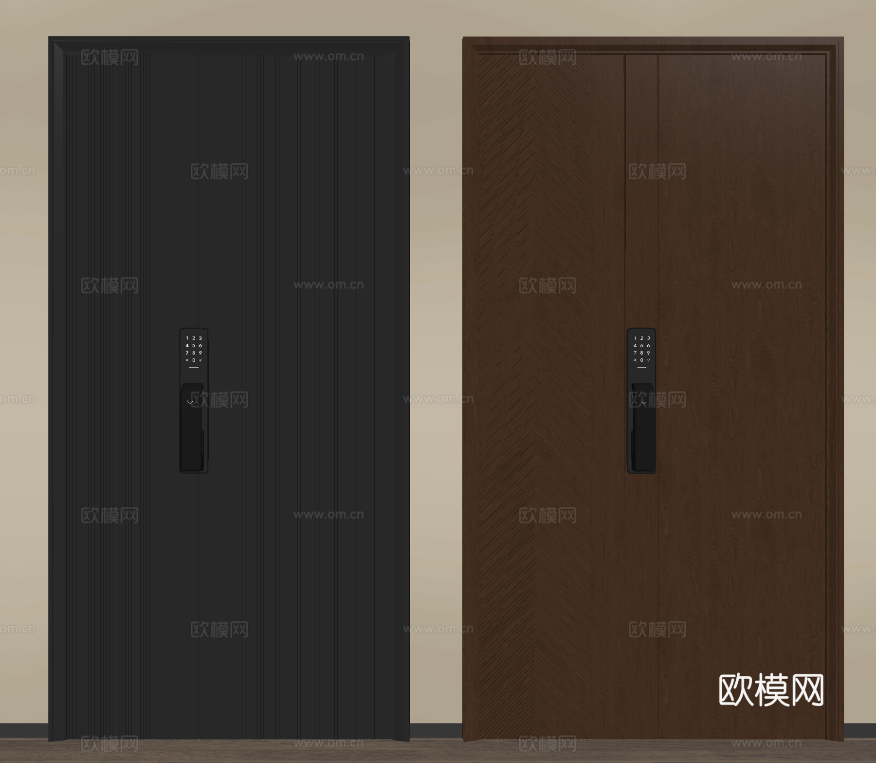 现代防盗门 入户门 指纹锁门 子母门su模型