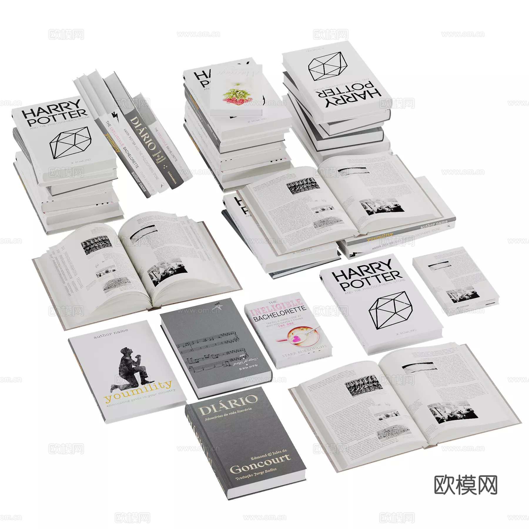 现代书籍套装3d模型下载（渲染图1）