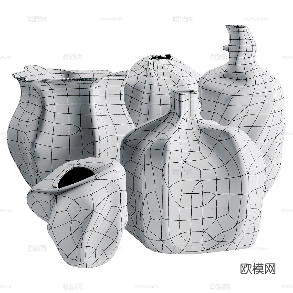 现代陶罐器皿花瓶组合3d模型下载（渲染图5）