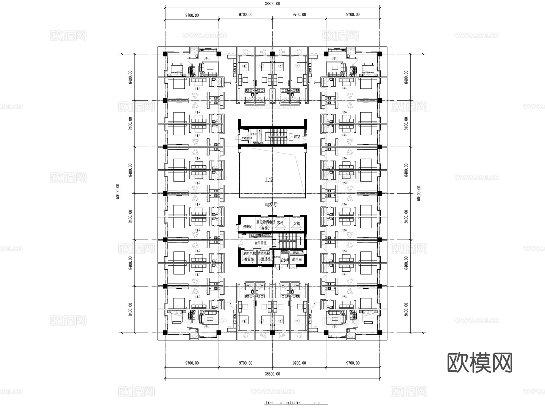 酒店式公寓住宅建筑平面户型图CAD施工图集 70套cad施工图