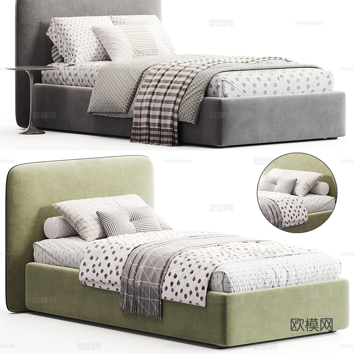 现代儿童布艺床3d模型下载（渲染图5）