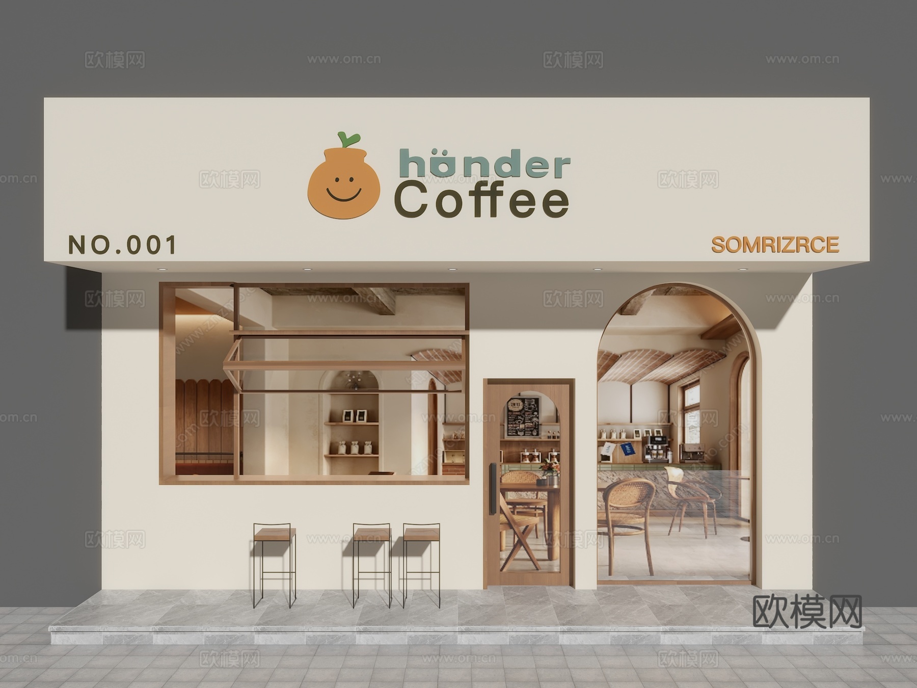 咖啡店门头  门头 店招 咖啡店面 奶茶店门头su模型
