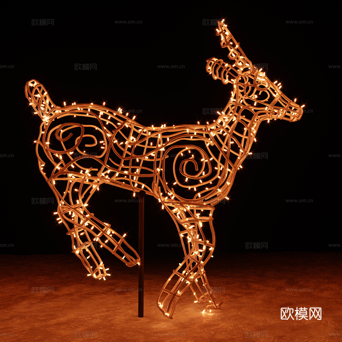 现代金属小鹿装饰灯3d模型下载（渲染图3）