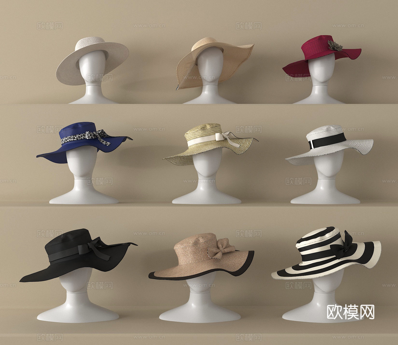现代帽子 女性礼帽 遮阳帽子su模型