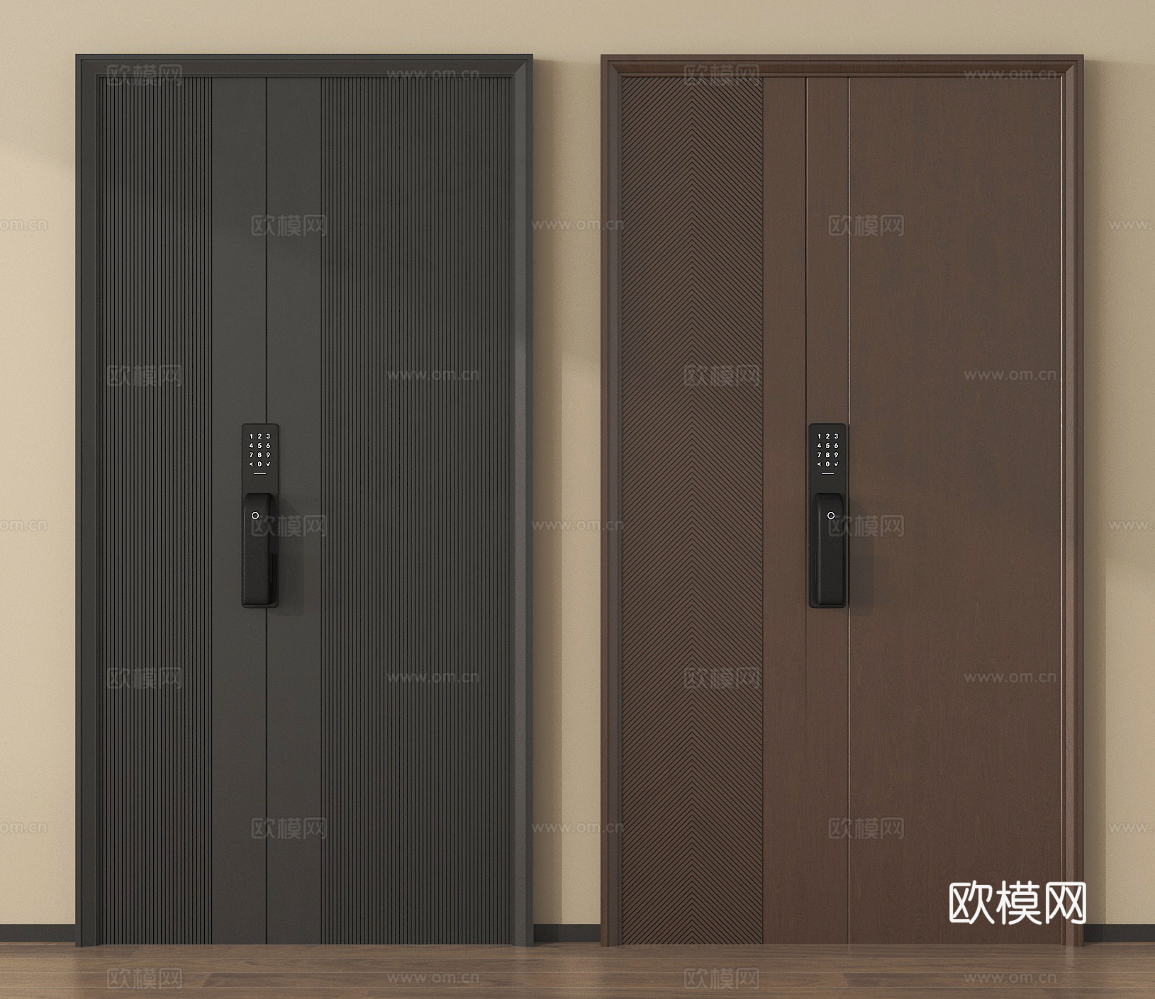现代防盗门 入户门 指纹锁门 子母门su模型