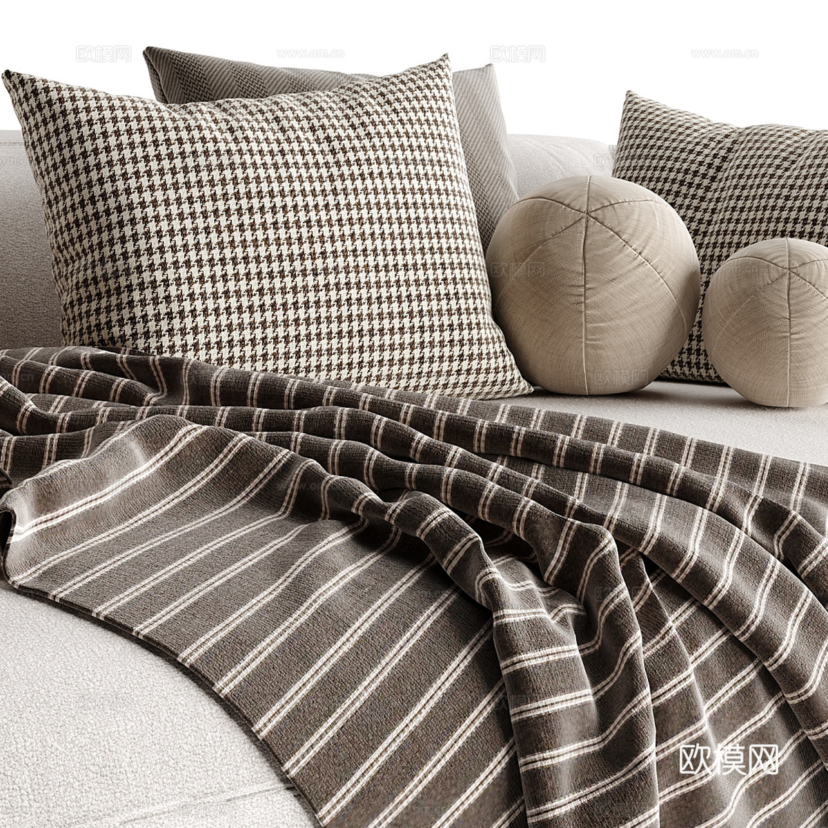 现代双人布艺沙发3d模型下载（渲染图3）