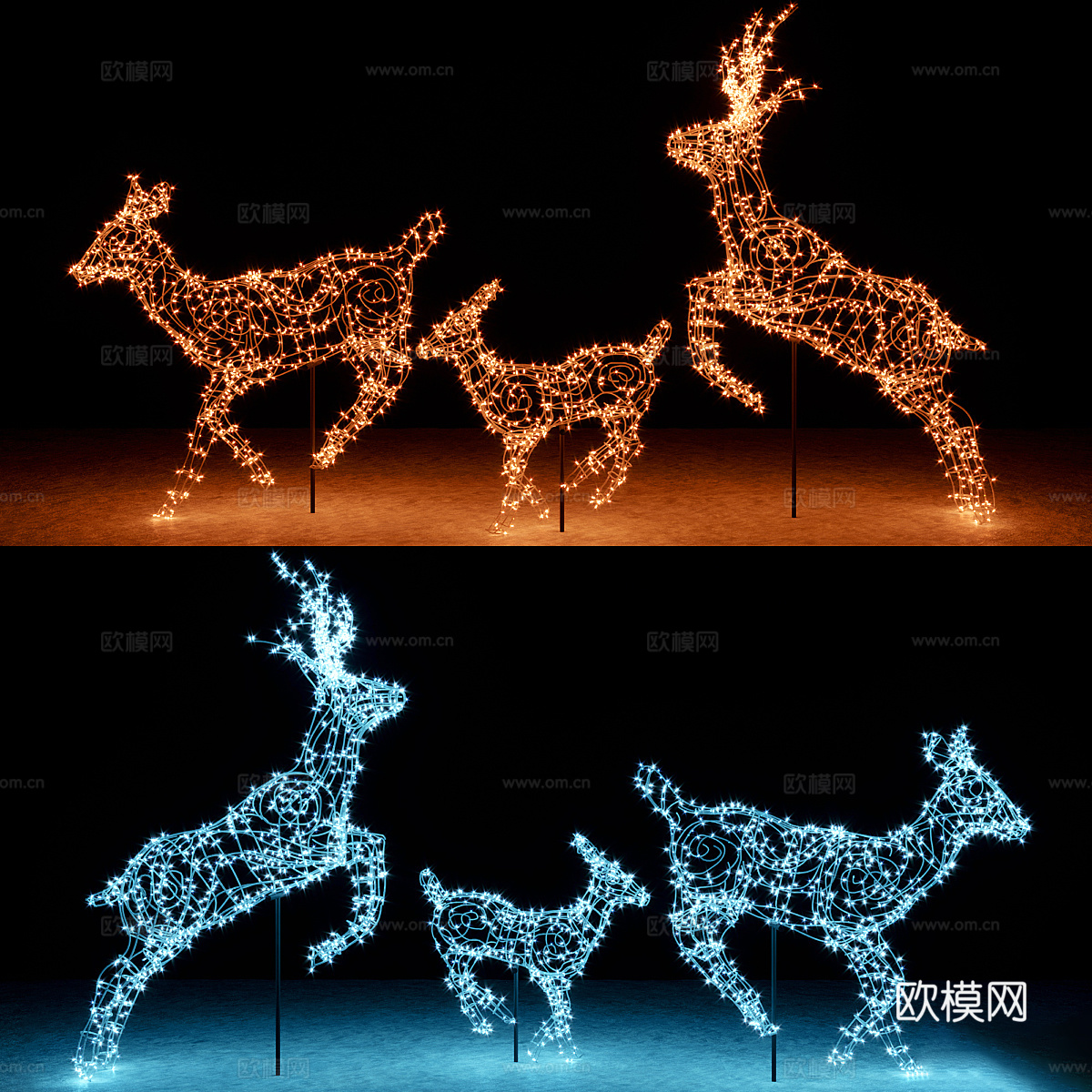 现代金属小鹿装饰灯3d模型下载（渲染图1）