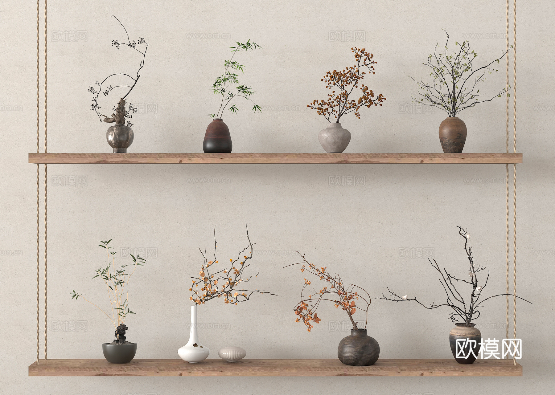 侘寂花艺 花瓶花艺su模型