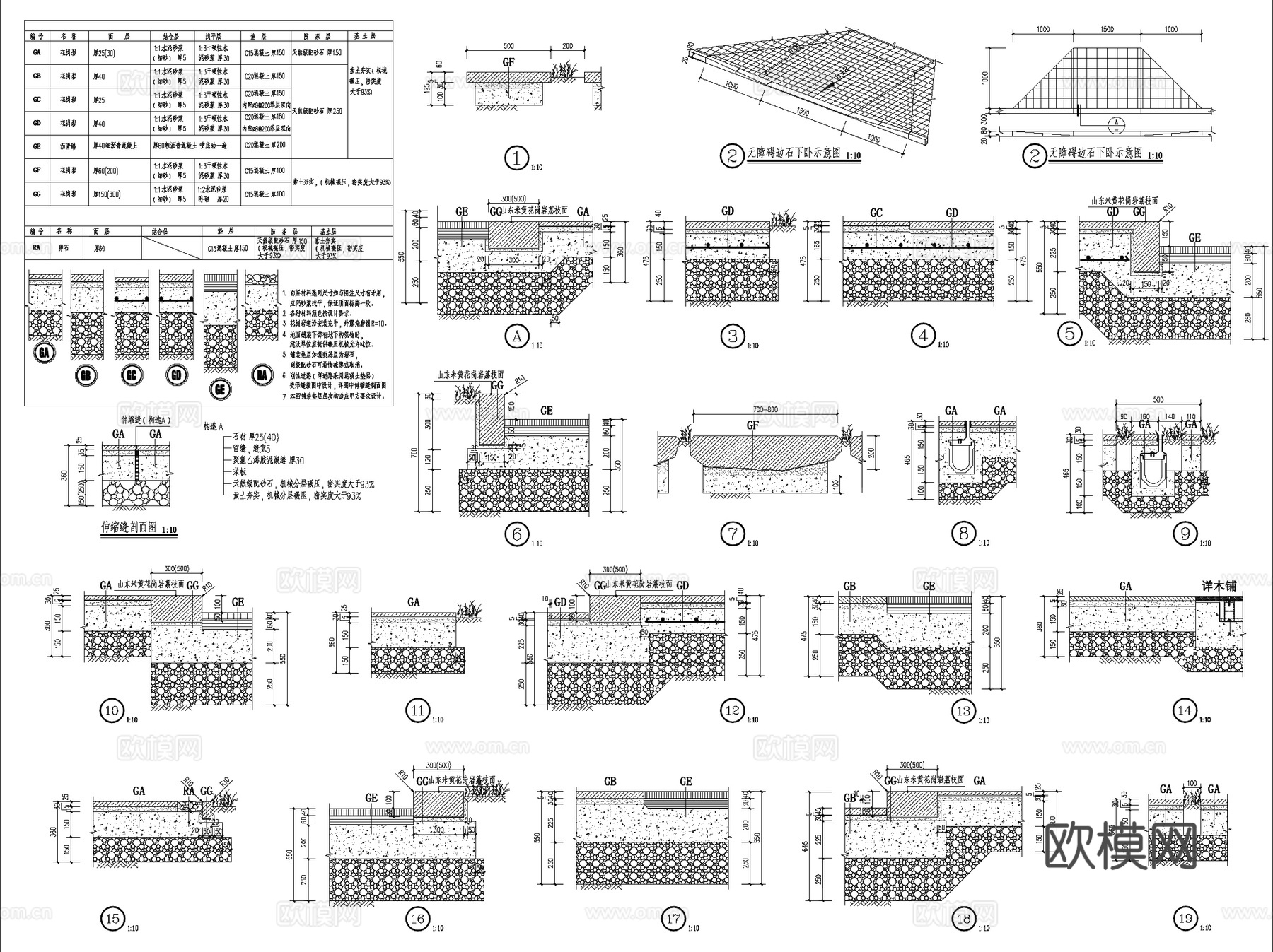 景观住宅小区广场庭院铺装平面详图CAD施工图集 6套cad施工图