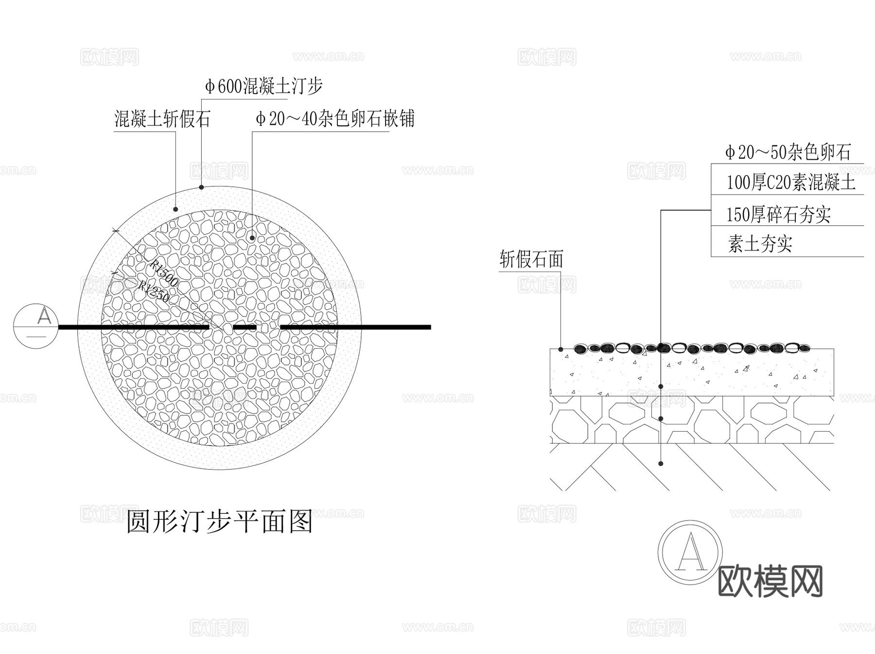 景观休闲汀步做法CAD施工图详图集 13套cad施工图