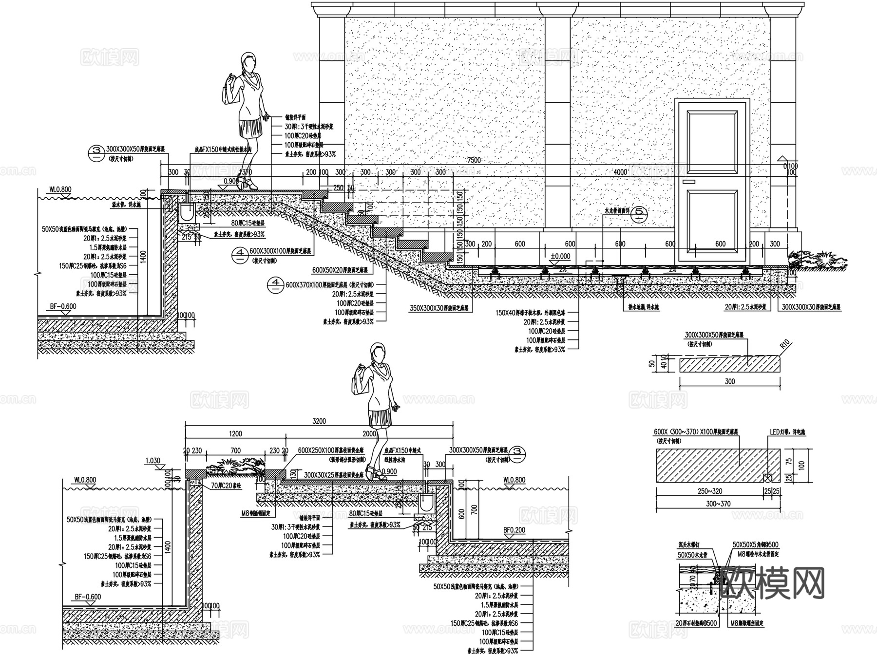 景观户外游泳池CAD施工图详图+SU模型 2套cad施工图