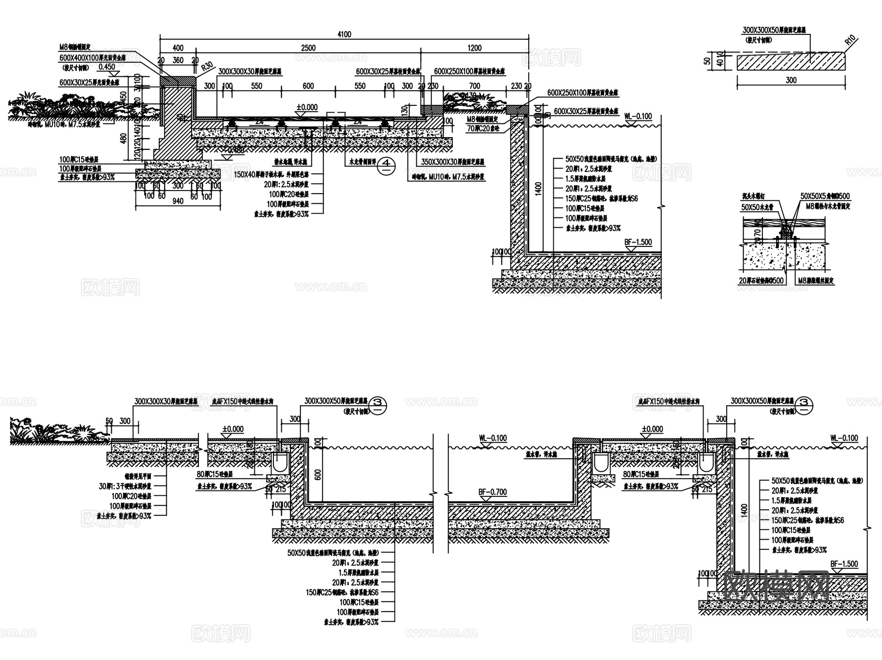 景观户外游泳池CAD施工图详图+SU模型 2套cad施工图