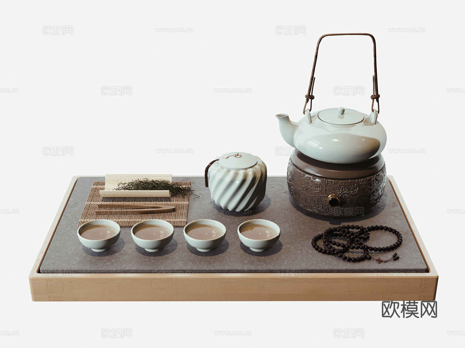 新中式茶具su模型