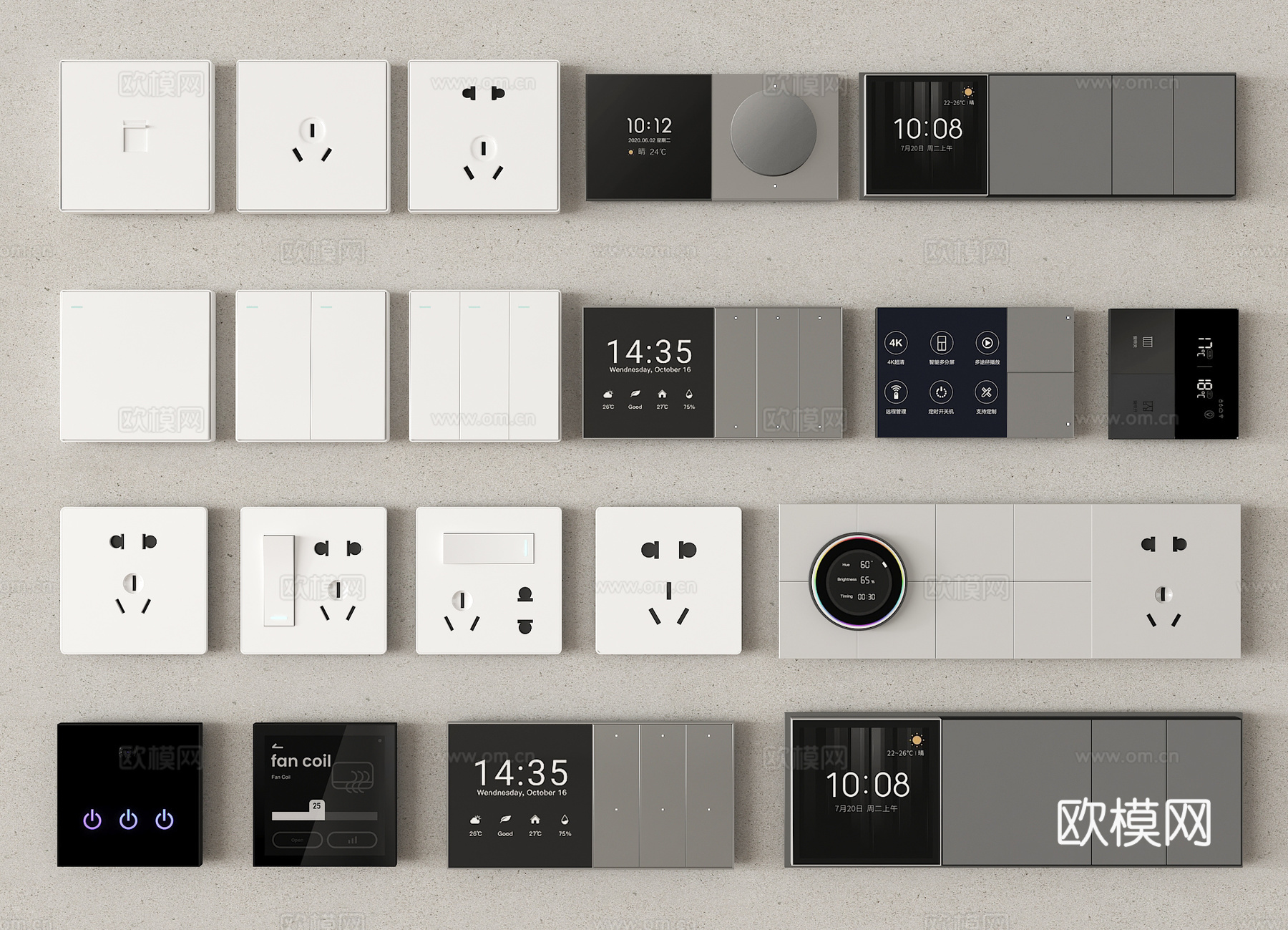 现代开关插座 智能面板 功能面板3d模型下载