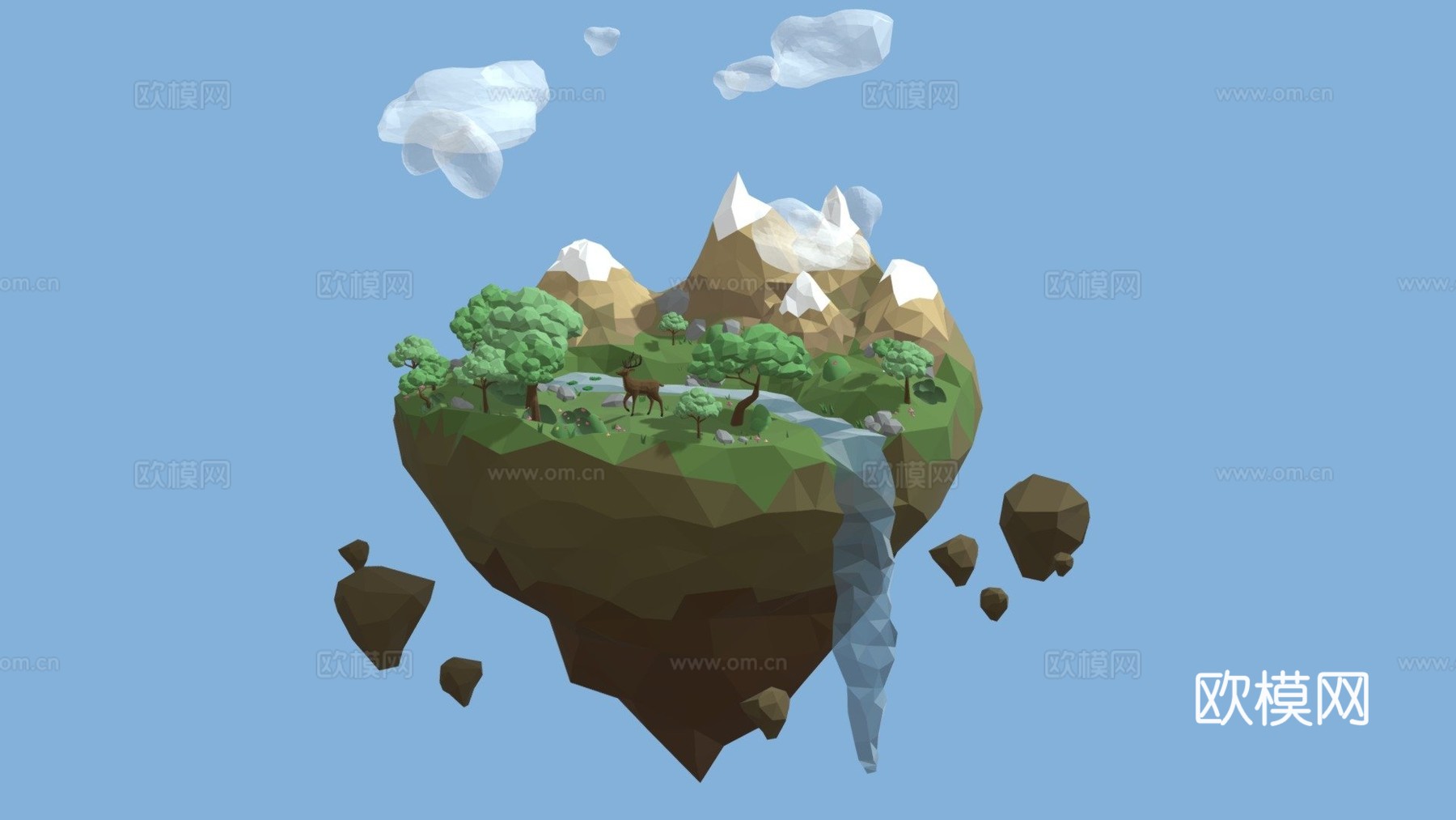 低多边形浮空岛3d模型下载（渲染图1）