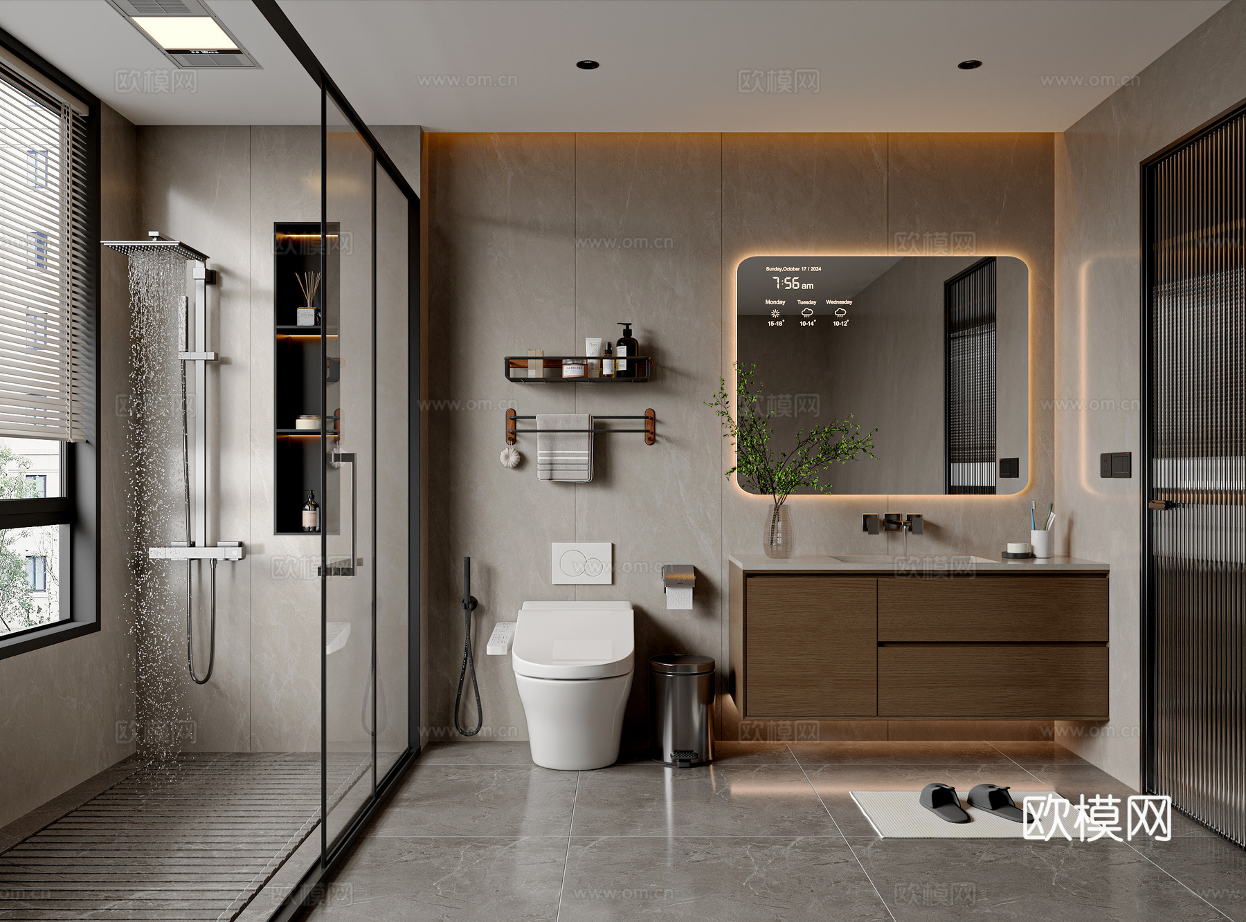 现代意式卫生间 卫浴用品 卫浴柜 卫浴小件 干湿分离卫生间3d模型下载